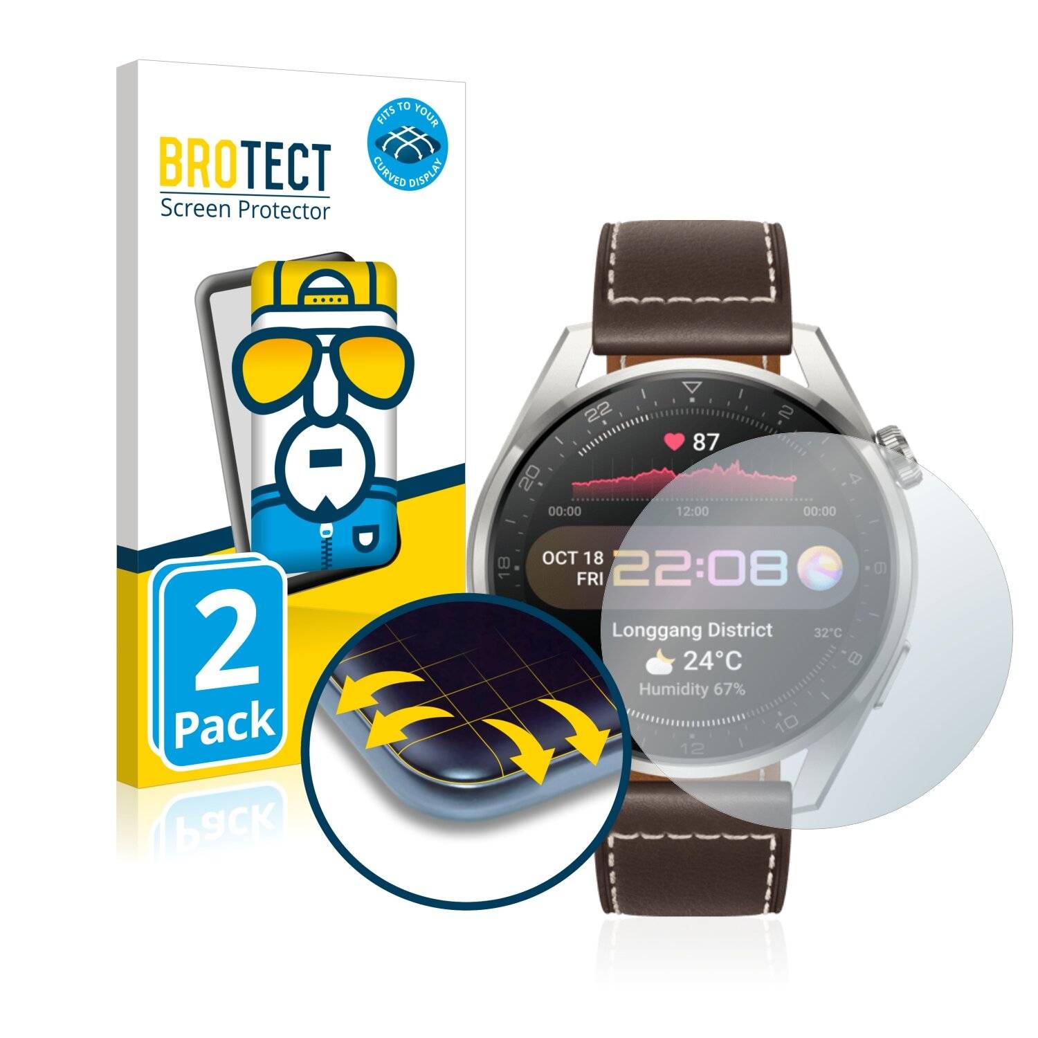 2x BROTECT Flex Full-Cover Displayschutzfolie für Huawei Watch 3