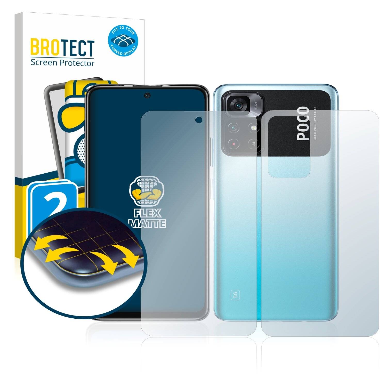 2x BROTECT Flex Matte Full-Cover Displayschutzfolie für Xiaomi Poco M4 Pro 5G (Vorder +