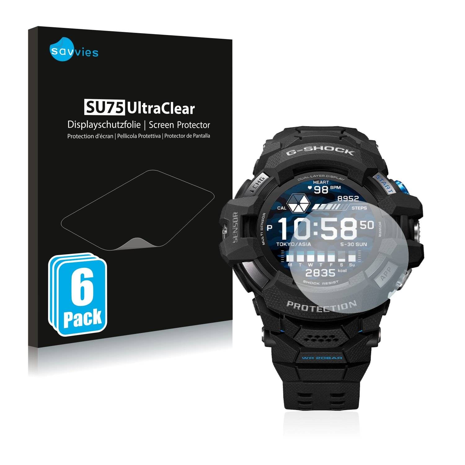 6x Savvies SU75 Displayschutzfolie für Casio G-Shock