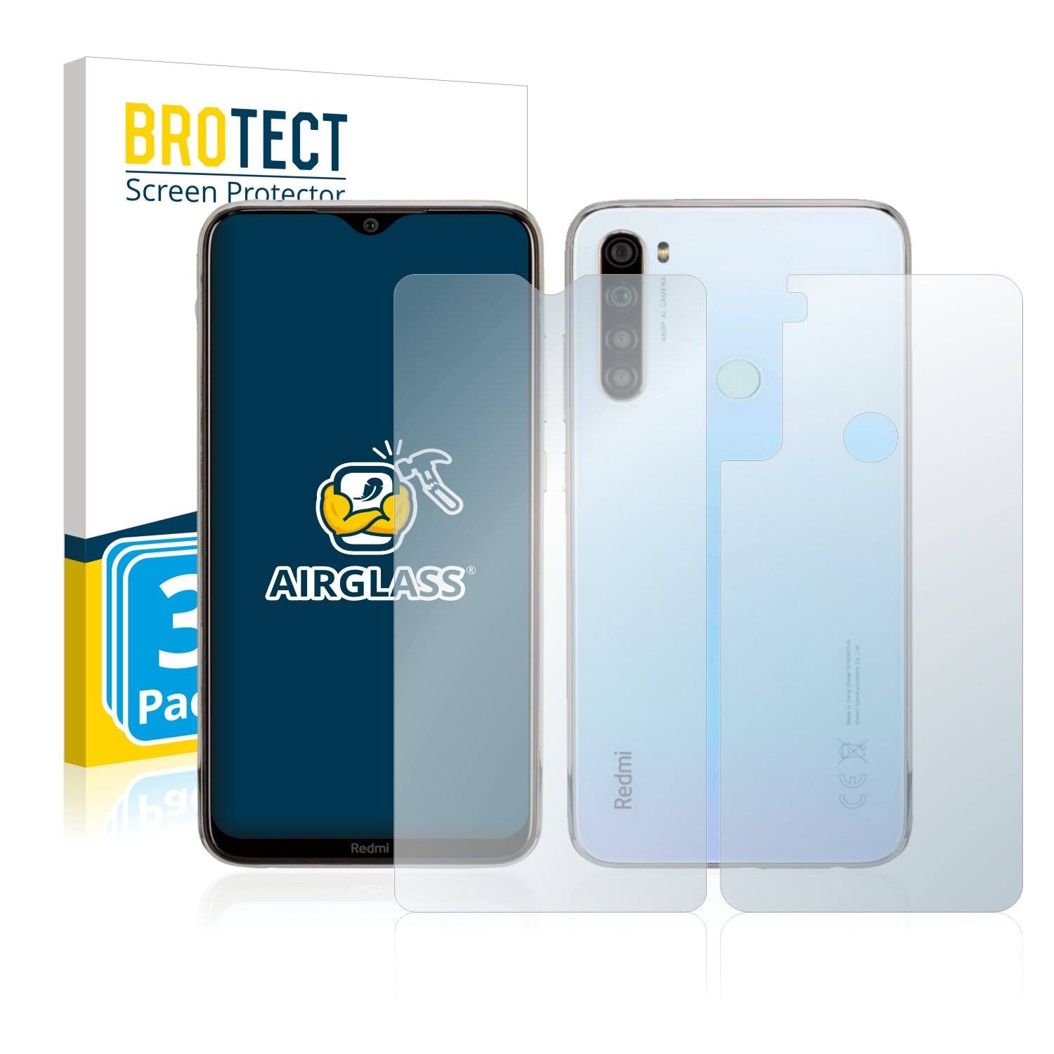 3x BROTECT AirGlass Schutzglas Folie für Xiaomi Redmi Note 8 2021 (Vorder +