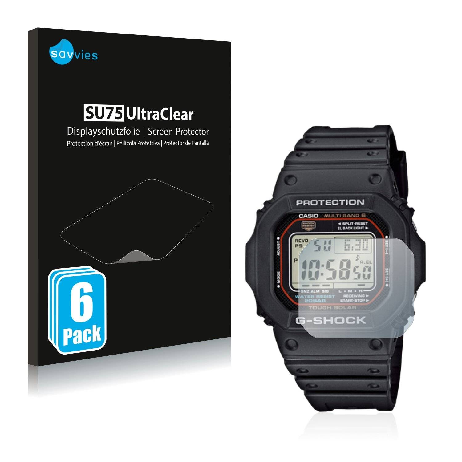 6x Savvies SU75 Displayschutzfolie für Casio G-Shock