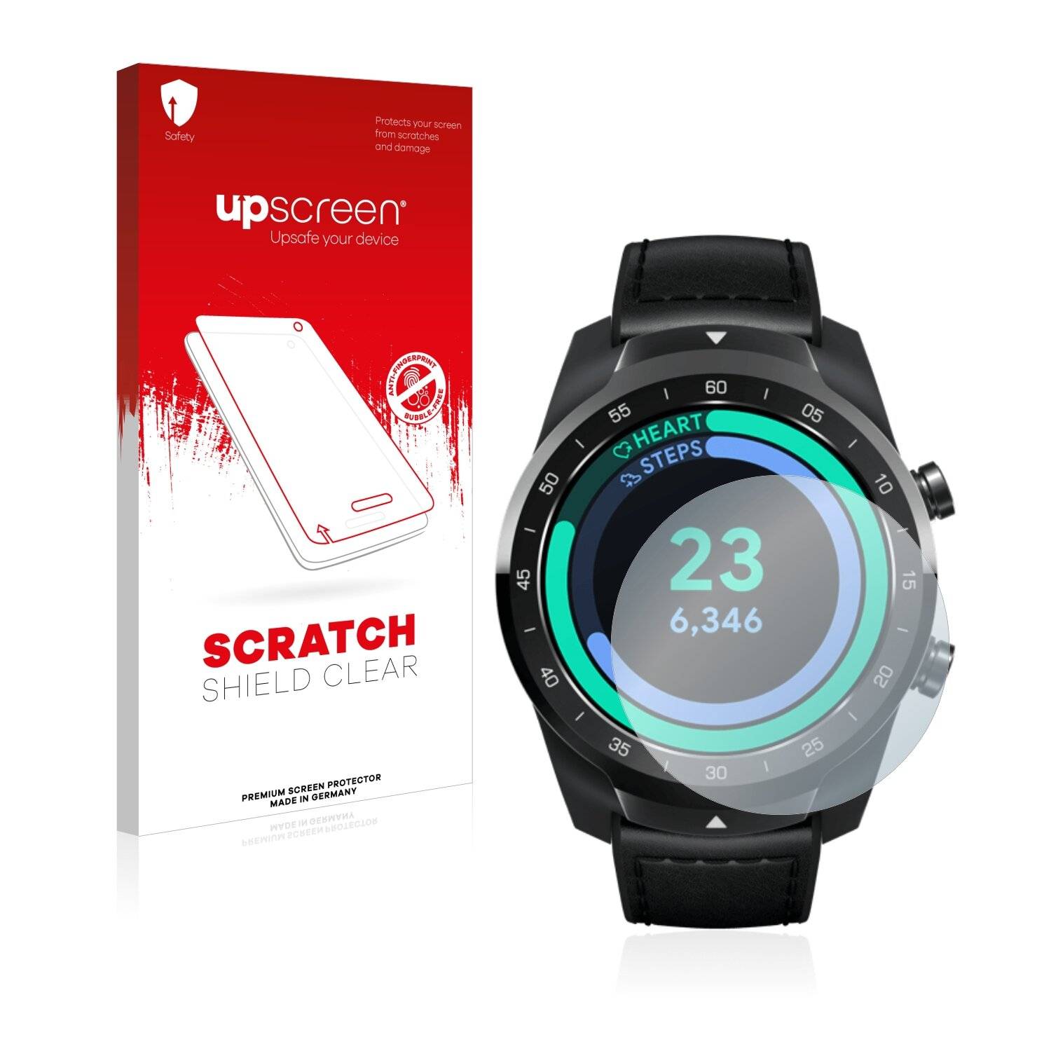upscreen Scratch Shield Clear Premium Displayschutzfolie für Mobvoi Ticwatch Pro