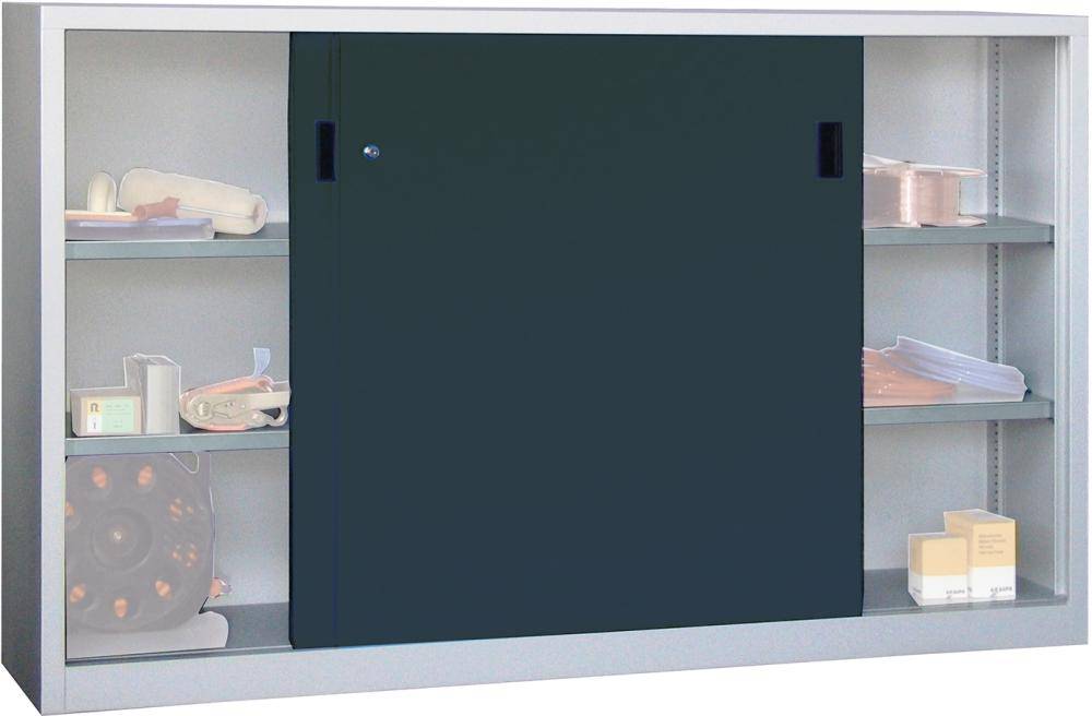 Schiebetürenschrank B2000xT500xH1200 mm 4 Böden verz. Mittelwand RAL 7035/7016 - Artikel: 7830354212
