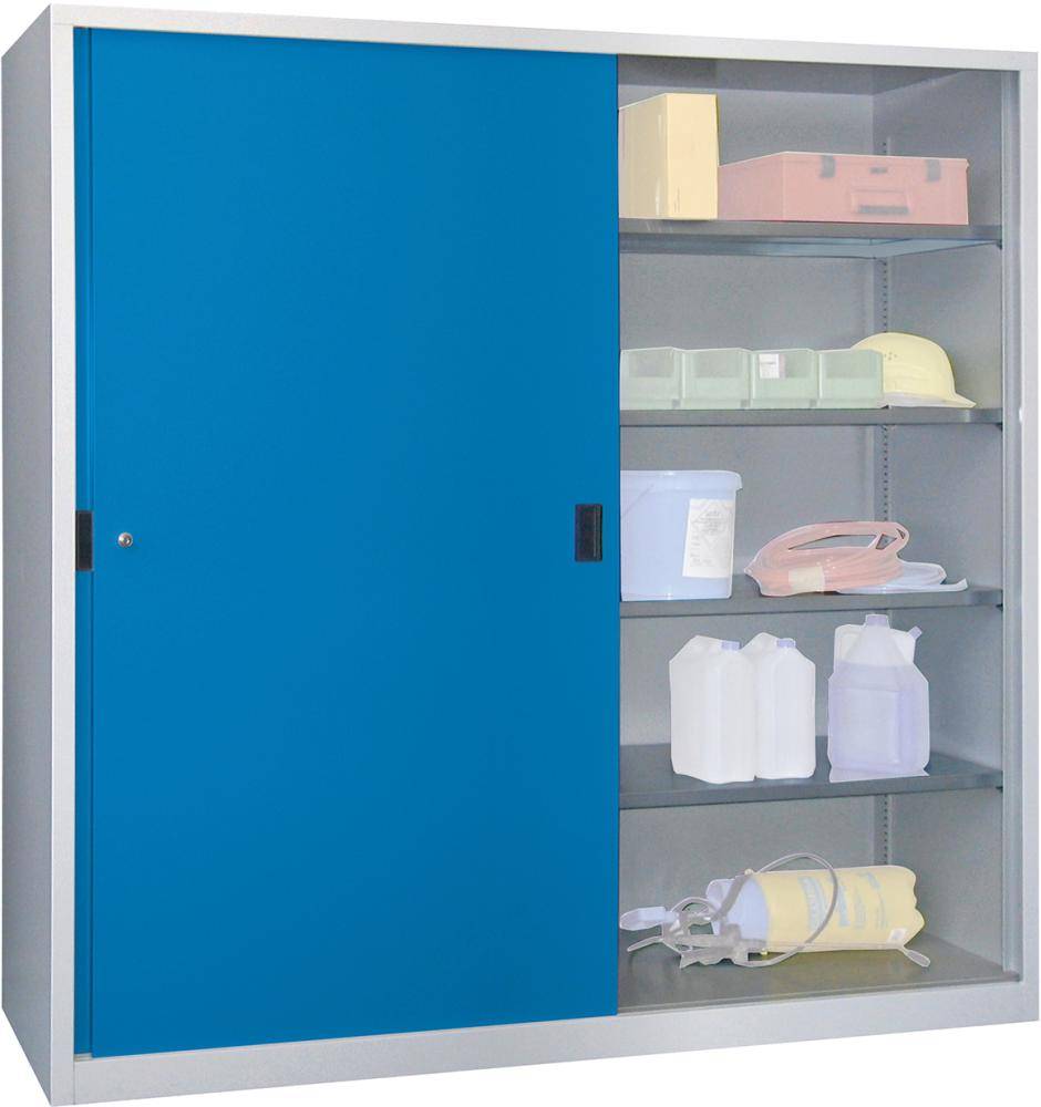 Schiebetürenschrank B2000xT400xH1950 mm 8 Böden verz. Mittelwand RAL 7035/5012 - Artikel: 7830354135