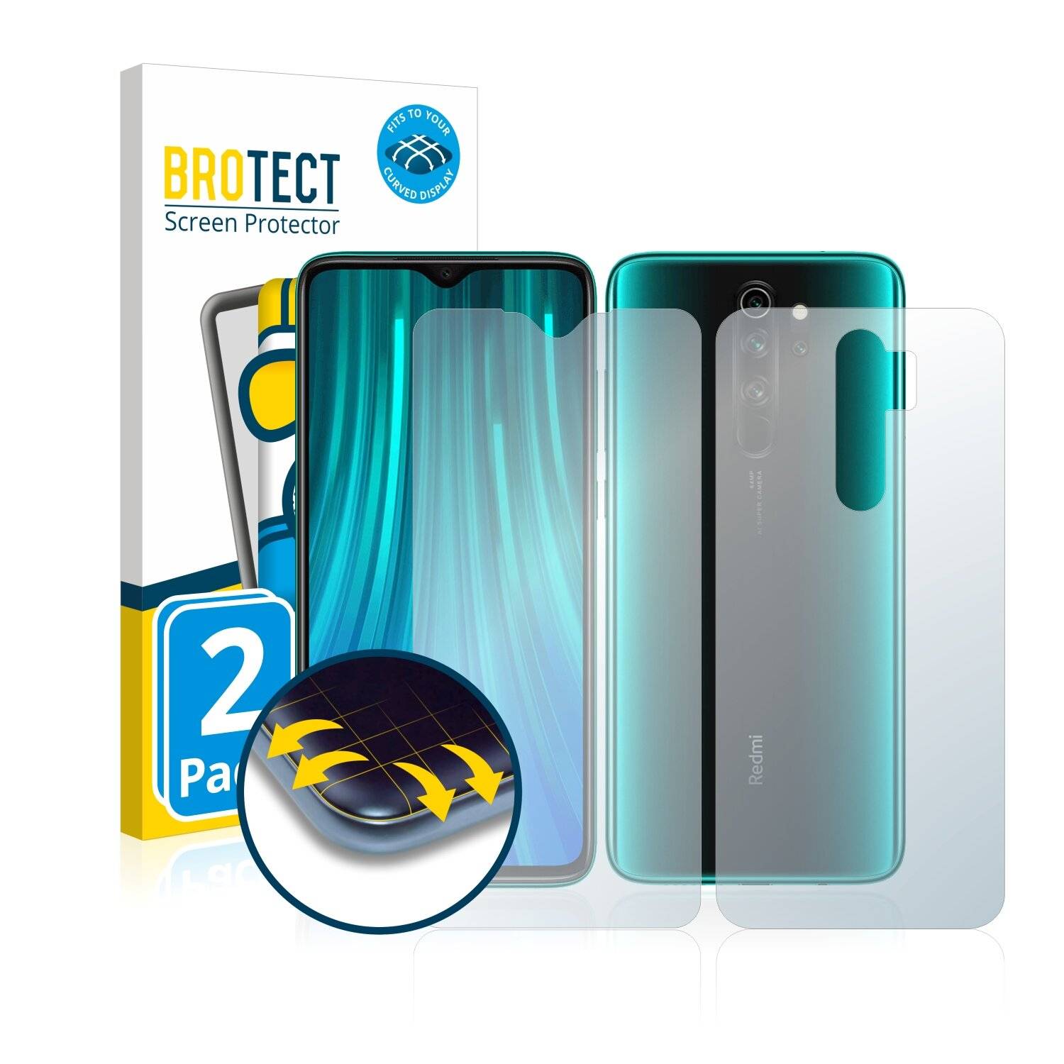2x BROTECT Flex Matte Full-Cover Displayschutzfolie für Xiaomi Redmi Note 8 Pro (Vorder +