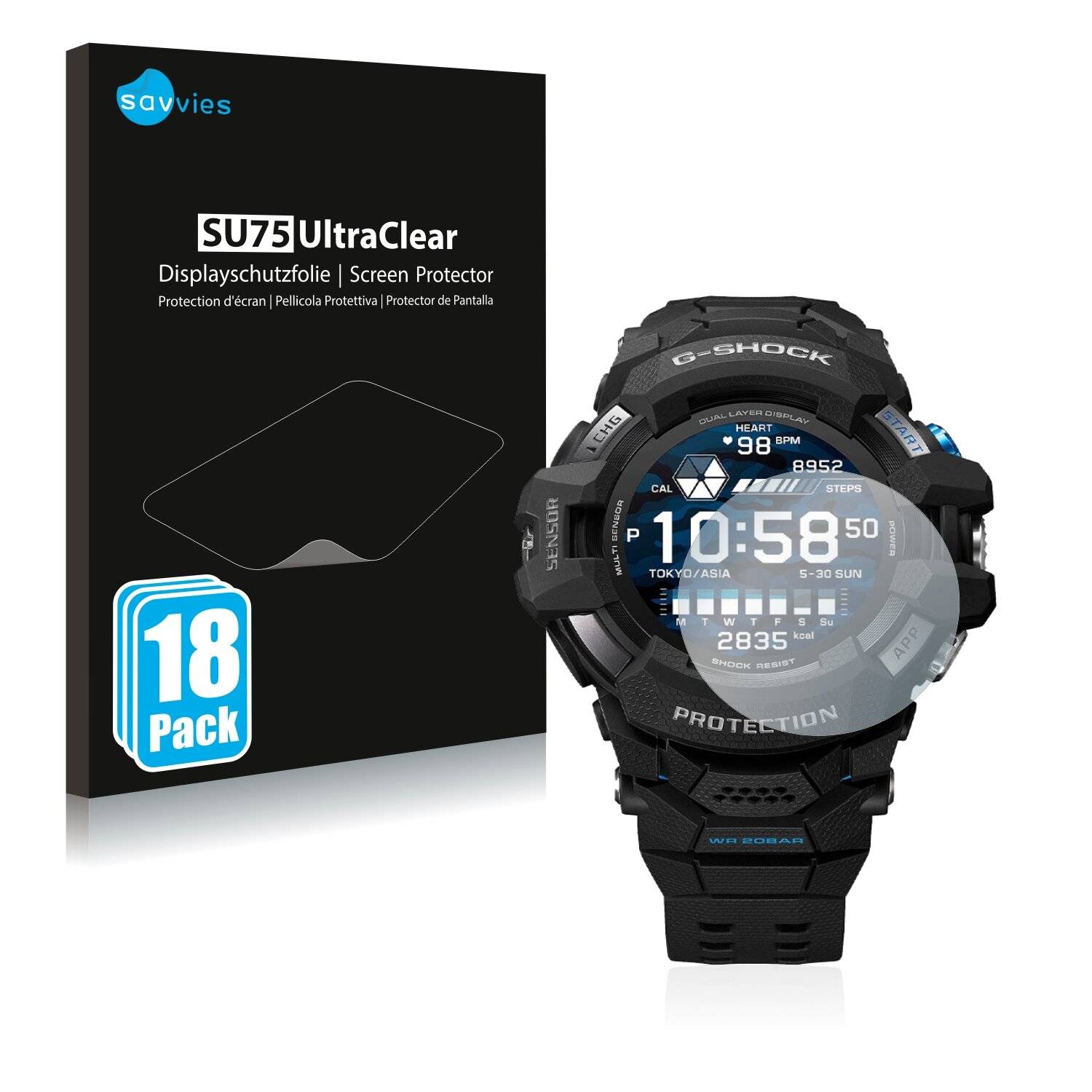 18x Savvies SU75 Displayschutzfolie für Casio G-Shock