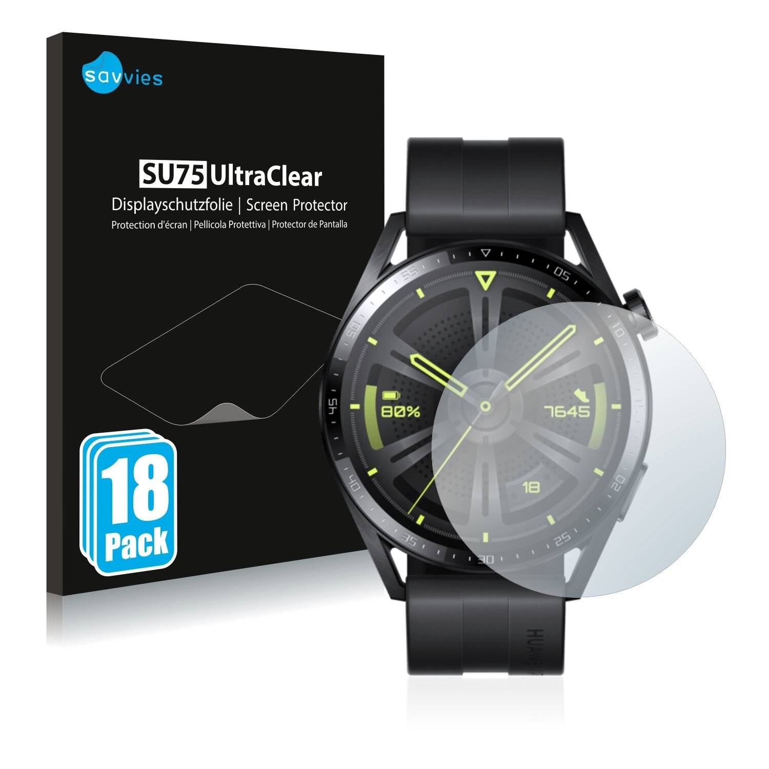 18x Savvies SU75 Displayschutzfolie für Huawei Watch GT 3 (46