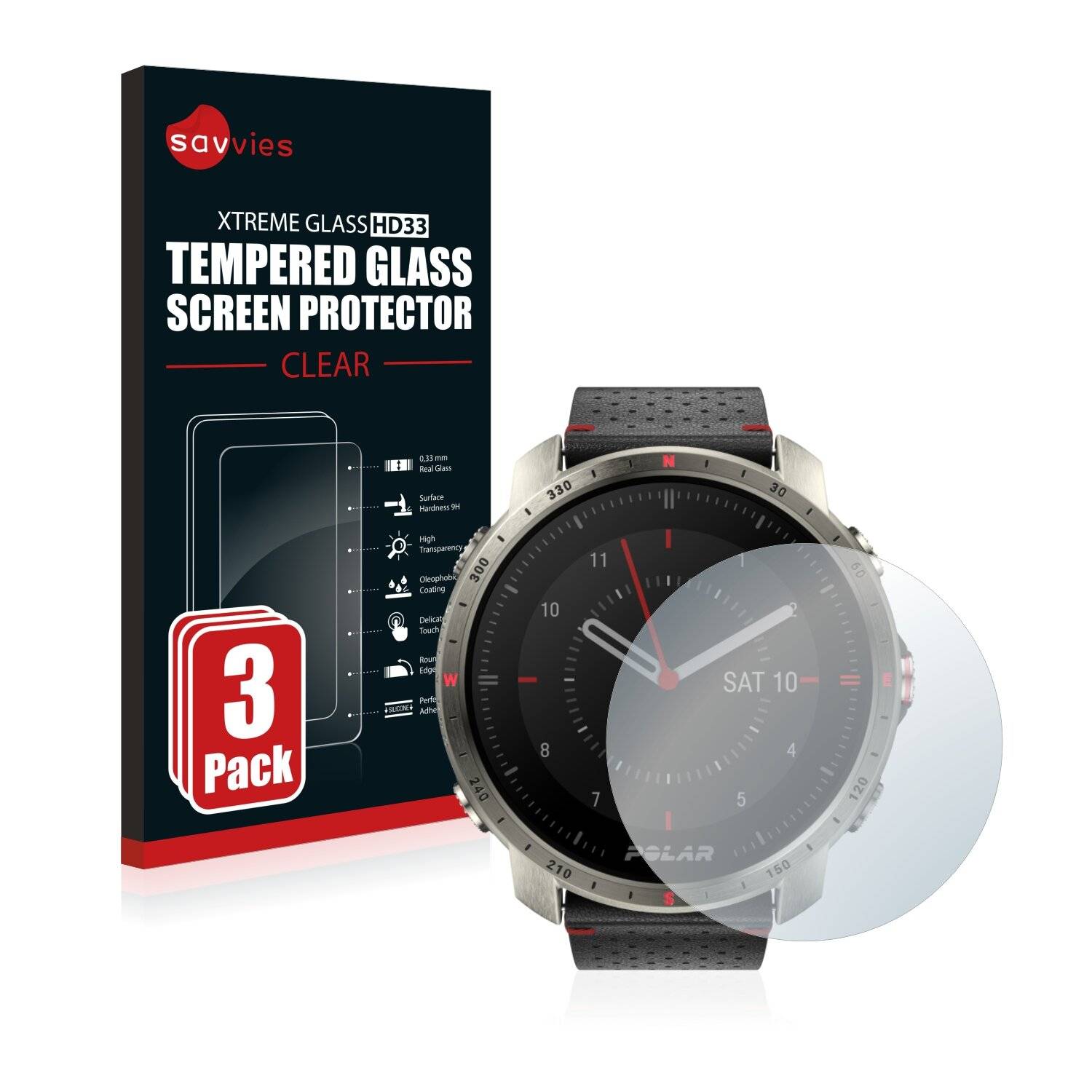 3x Savvies HD33 Clear Schutzglas für Polar Grit X Pro