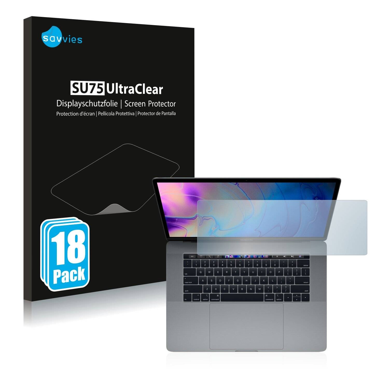 18x Savvies SU75 Displayschutzfolie für Apple MacBook Pro 15 2019 (Touch