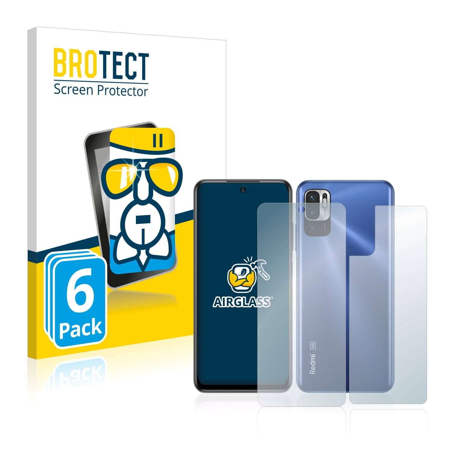 6x BROTECT AirGlass Schutzglas Folie für Xiaomi Redmi Note 10T 5G (Vorder +