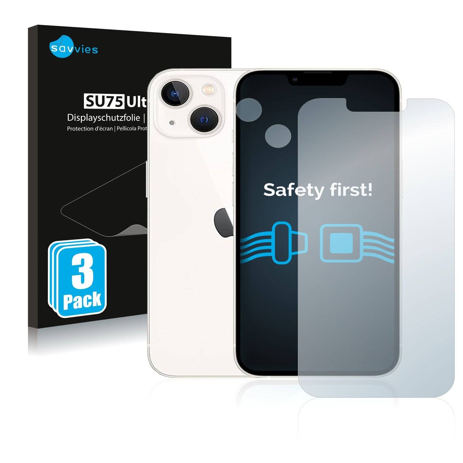 6x Savvies SU75 Displayschutzfolie für Apple iPhone 13 (Vorderseite +