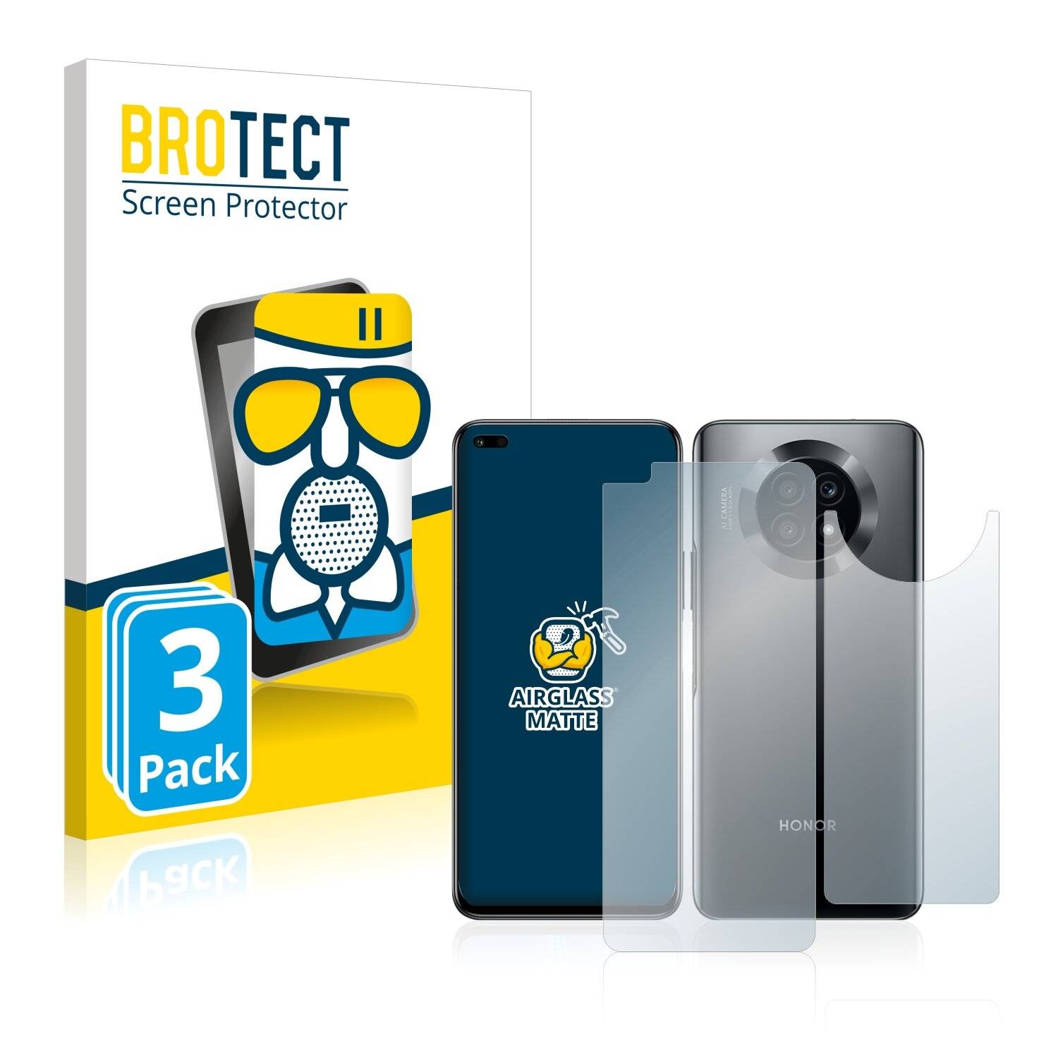 3x BROTECT AirGlass Matte Schutzglas Folie für Honor X20 5G (Vorder +