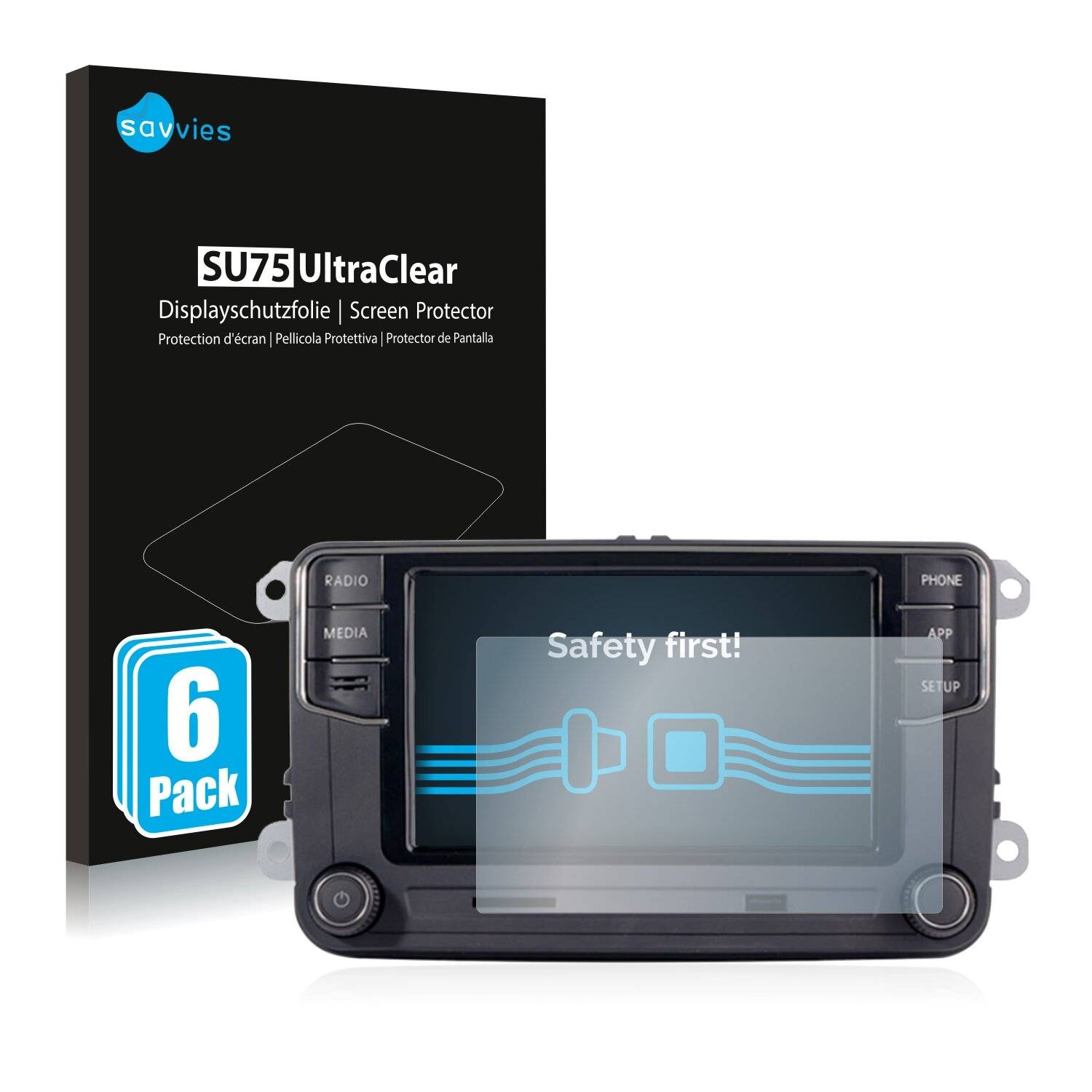 6x Savvies SU75 Displayschutzfolie für Volkswagen Autoradio Composition Touch RCD330+