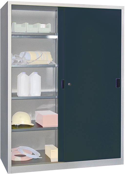 Schiebetürenschrank B1500xT600xH1950 mm 8 Böden verz. Mittelwand RAL 7035/7016 - Artikel: 7830354132