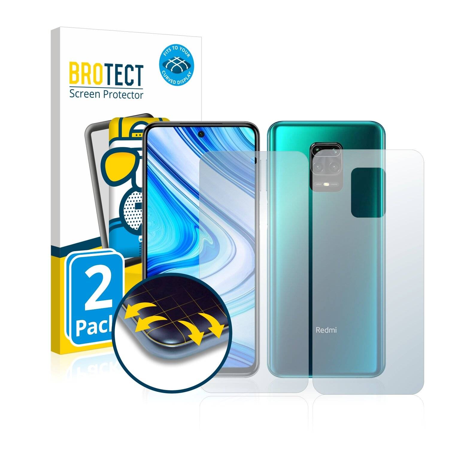 2x BROTECT Flex Matte Full-Cover Displayschutzfolie für Xiaomi Redmi Note 9 Pro (Vorder +