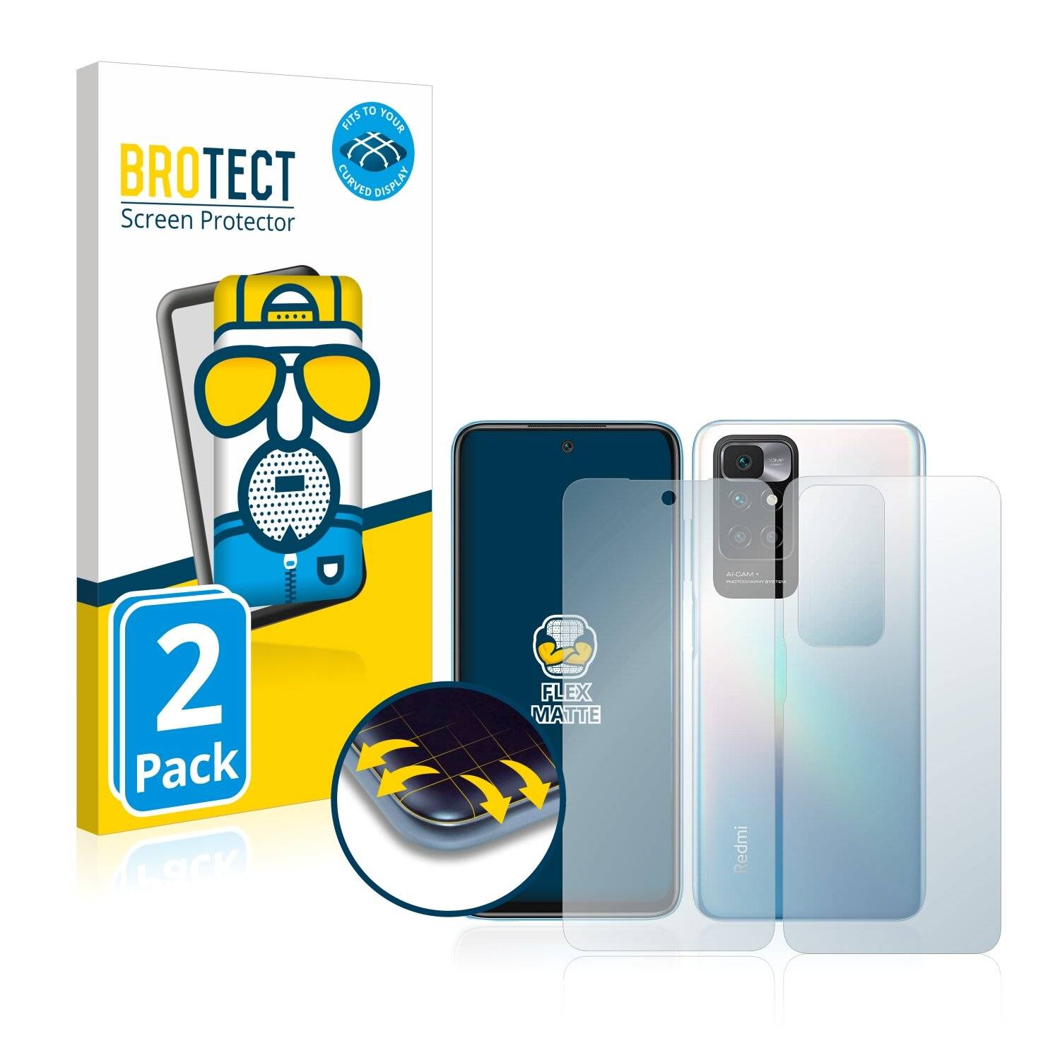 2x BROTECT Flex Matte Full-Cover Displayschutzfolie für Xiaomi Redmi 10 Prime (Vorder +