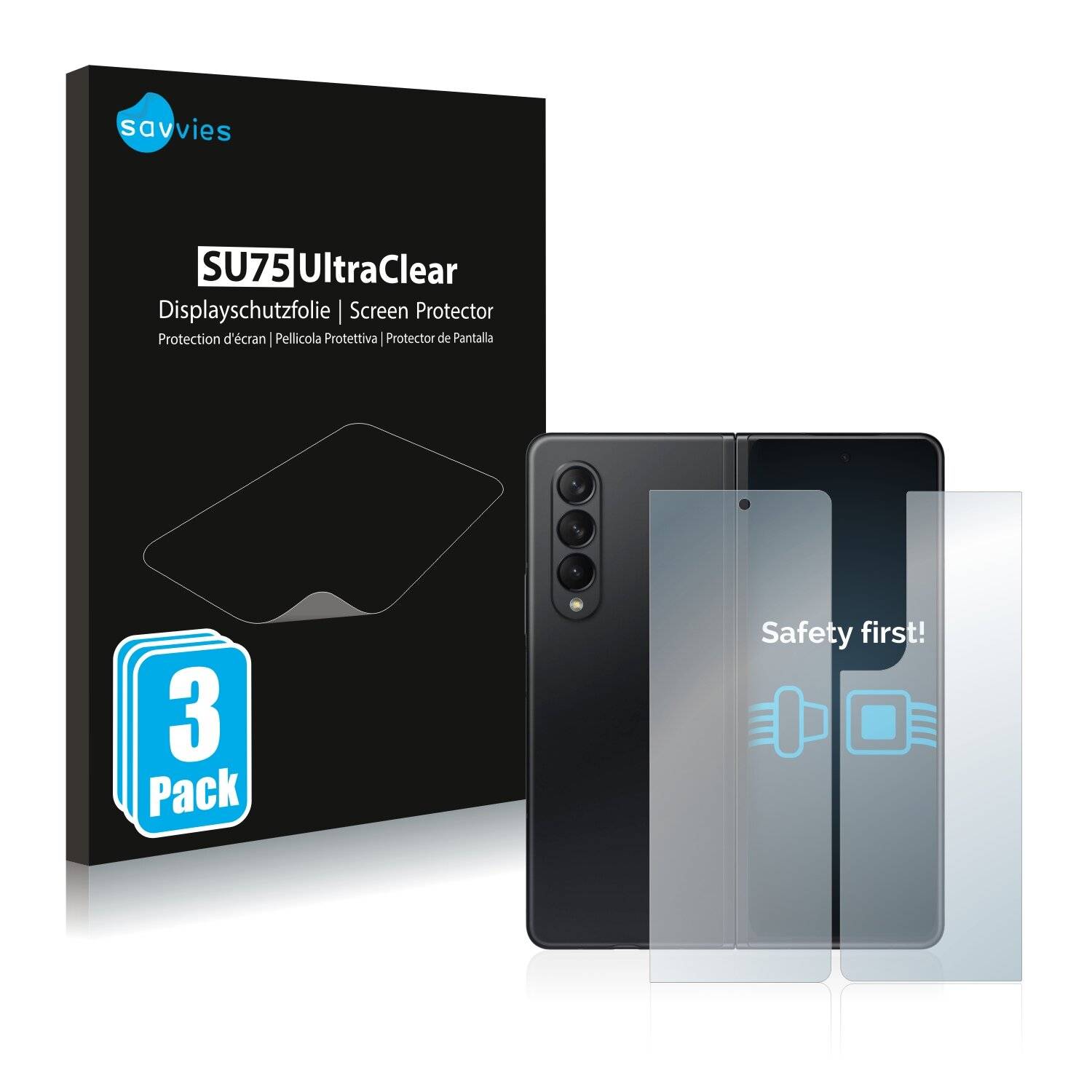 6x Savvies SU75 Displayschutzfolie für Samsung Galaxy Z Fold 3 5G (Vorder +