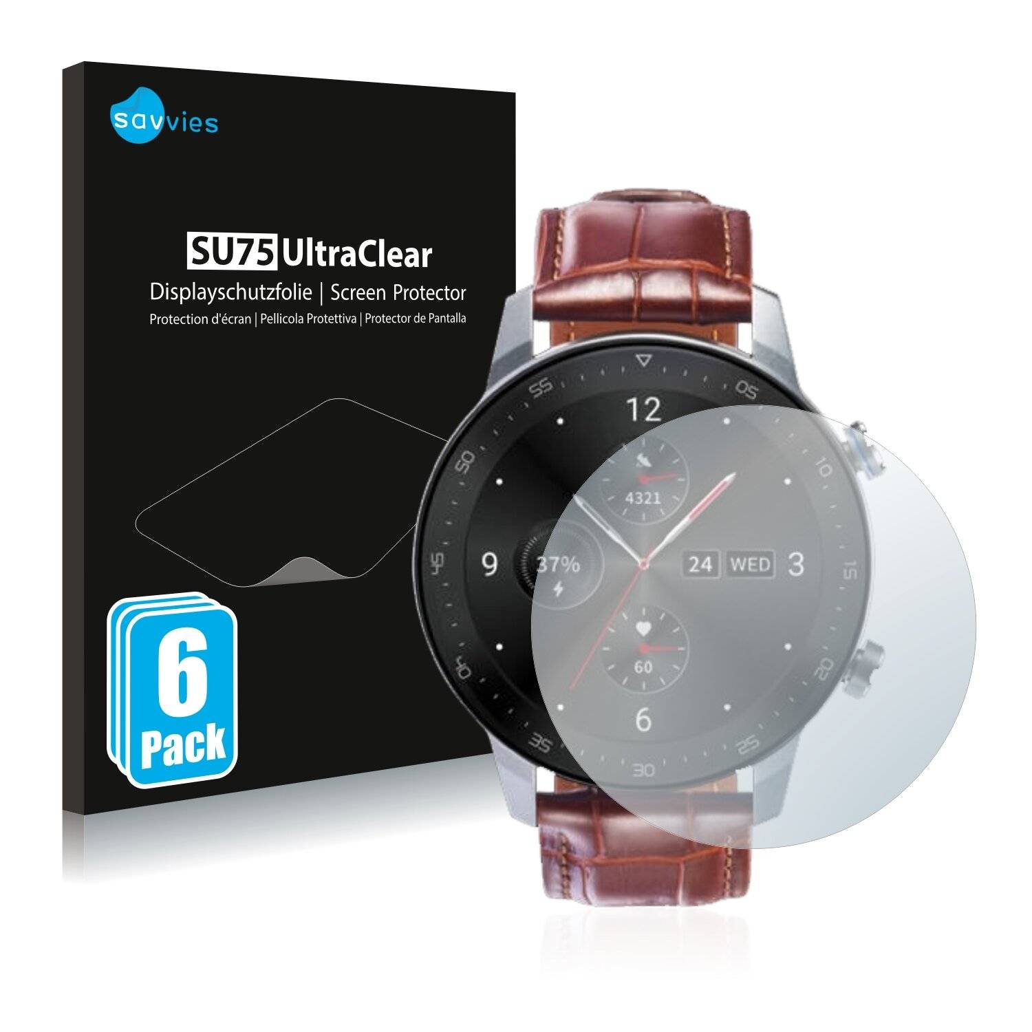 6x Savvies SU75 Displayschutzfolie für ZTE Watch
