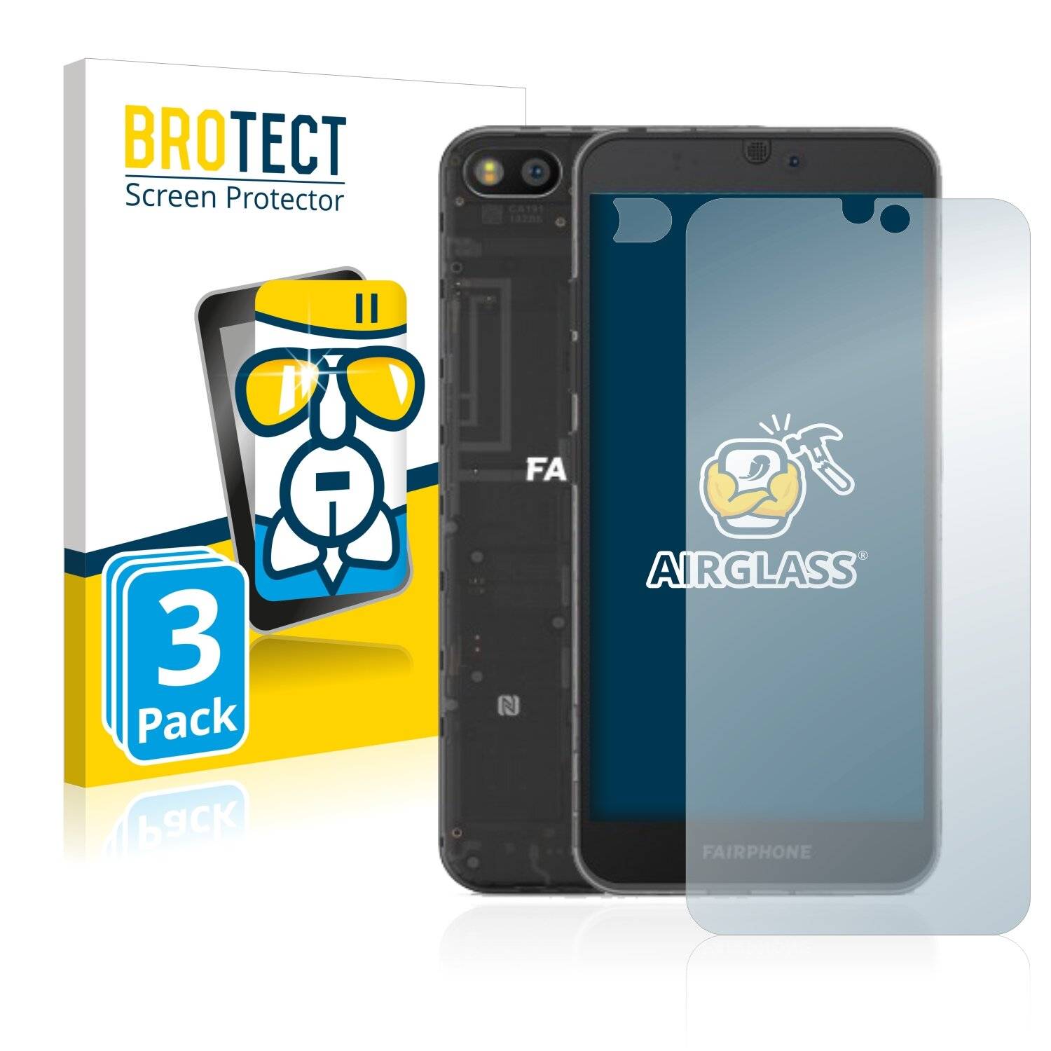 3x BROTECT AirGlass Schutzglas Folie für Fairphone 3 (Vorderseite +