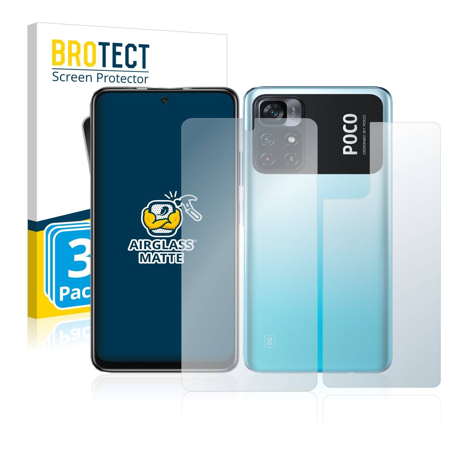 3x BROTECT AirGlass Matte Schutzglas Folie für Xiaomi Poco M4 Pro 5G (Vorder +