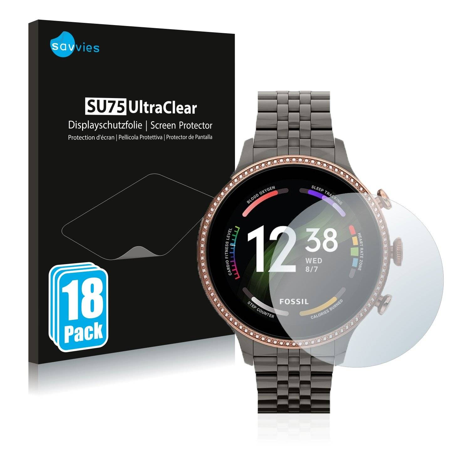 18x Savvies SU75 Displayschutzfolie für Fossil Gen 6