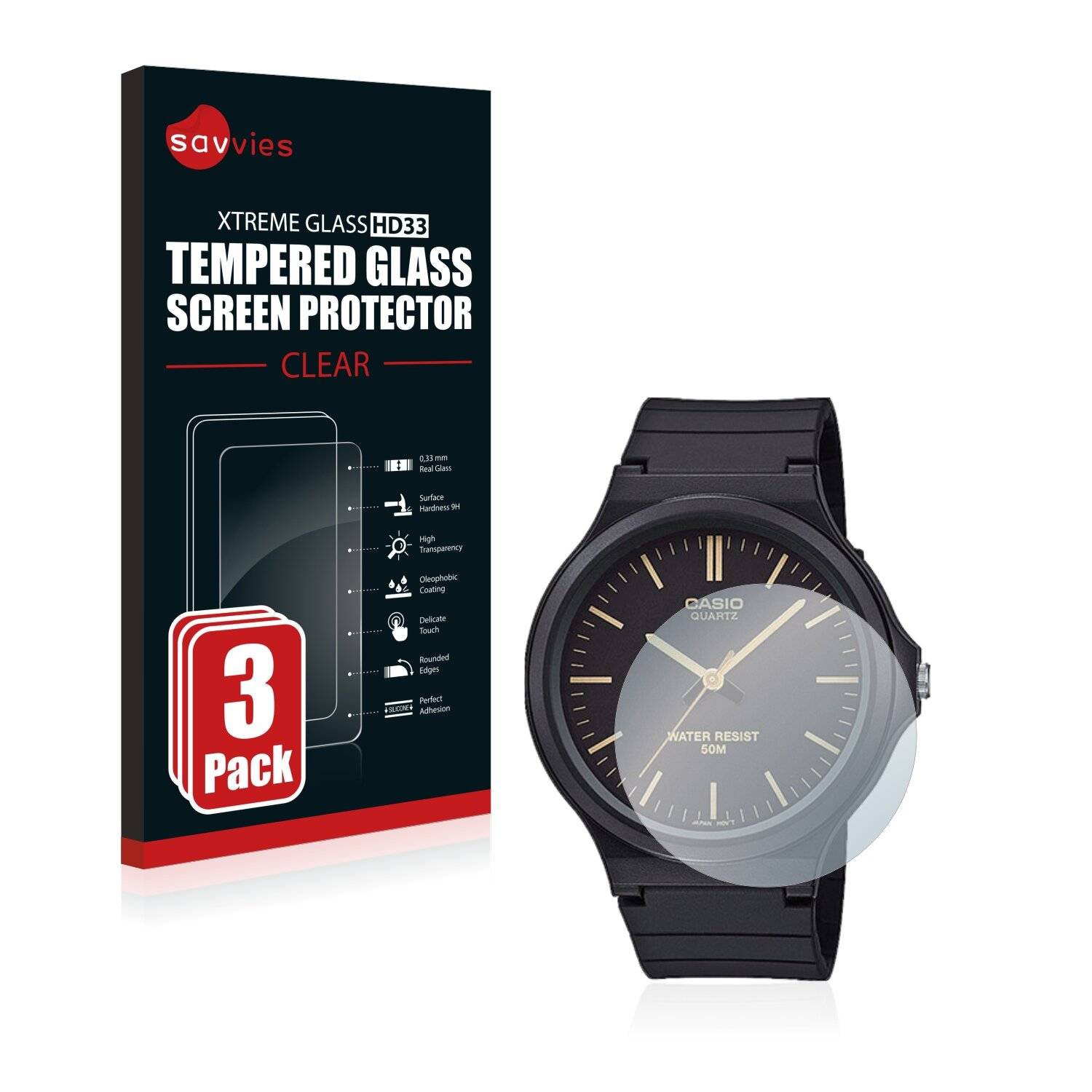 3x Savvies HD33 Clear Schutzglas für Casio Unisex