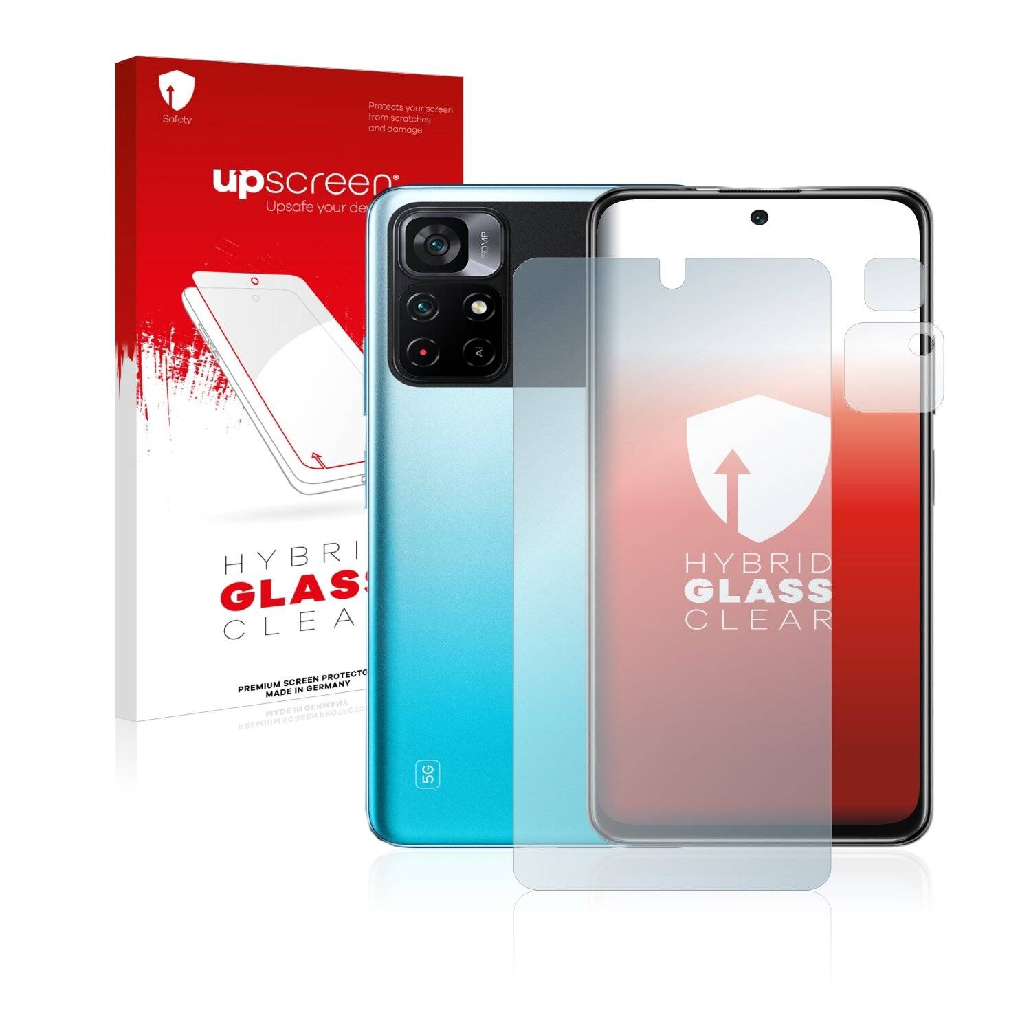 upscreen Hybrid Glass Clear Premium Schutzglas Folie für Xiaomi Poco M4 Pro 5G (Vorderseite +