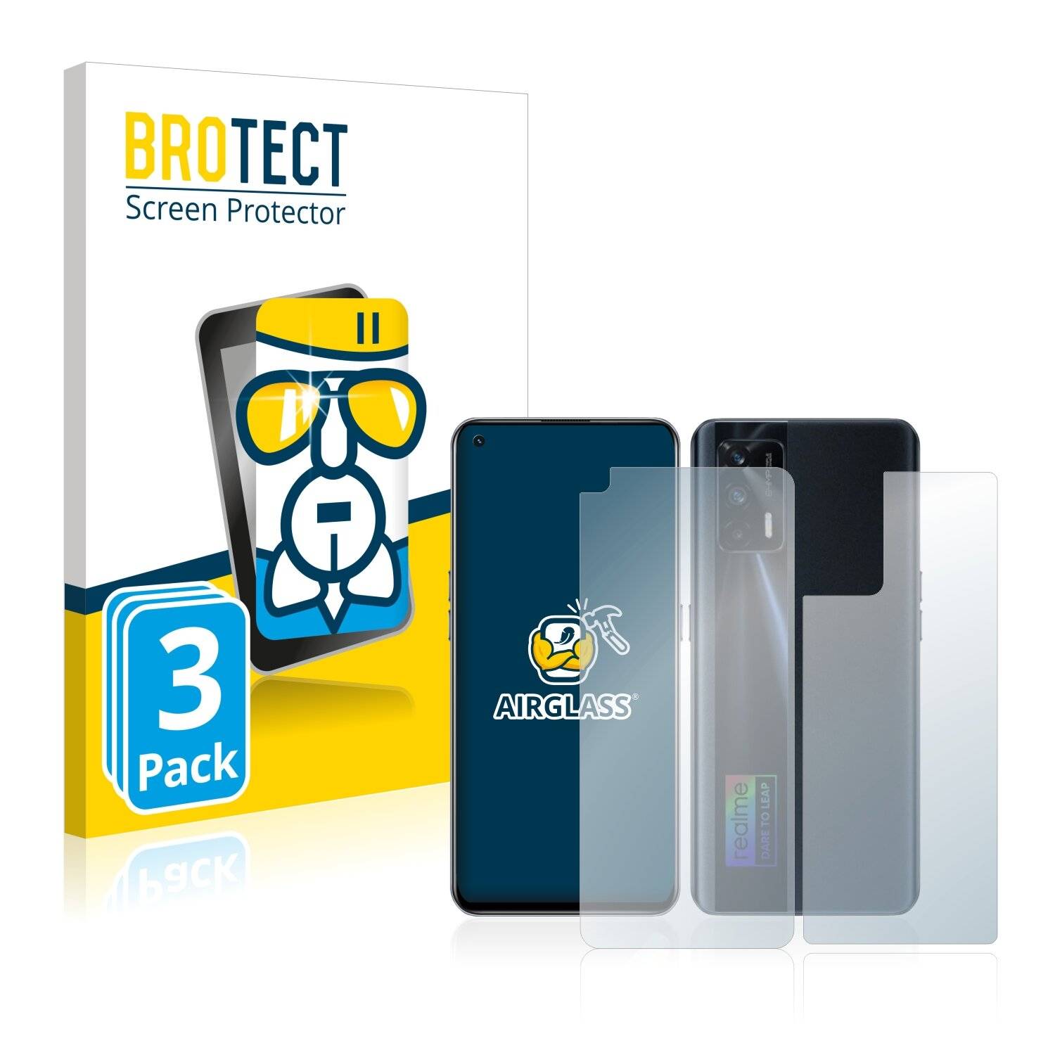 3x BROTECT AirGlass Schutzglas Folie für Realme X7 Max 5G (Vorder +