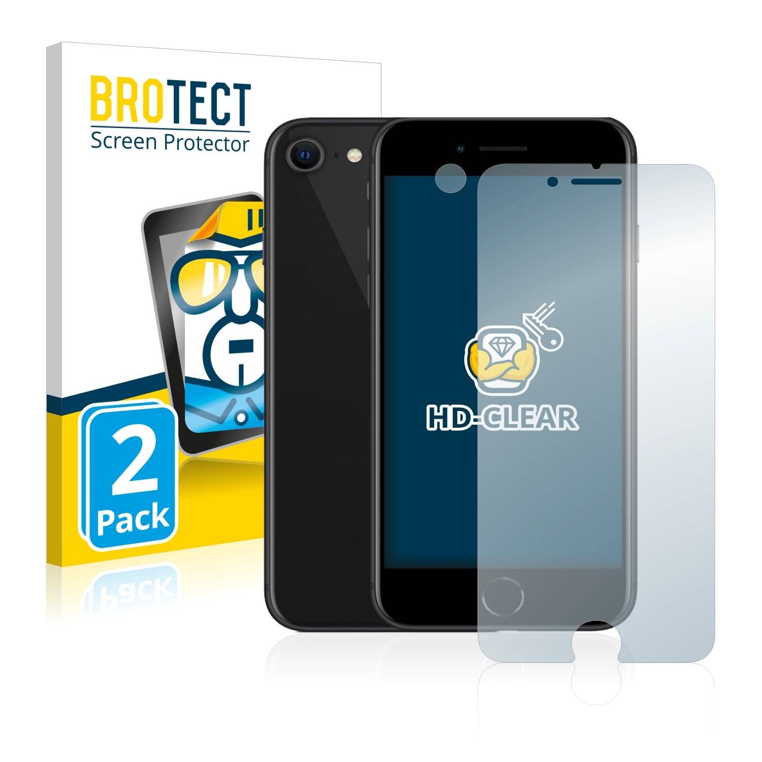 2x BROTECT HD-Clear Displayschutzfolie für Apple iPhone SE 2 2020 (Vorderseite +