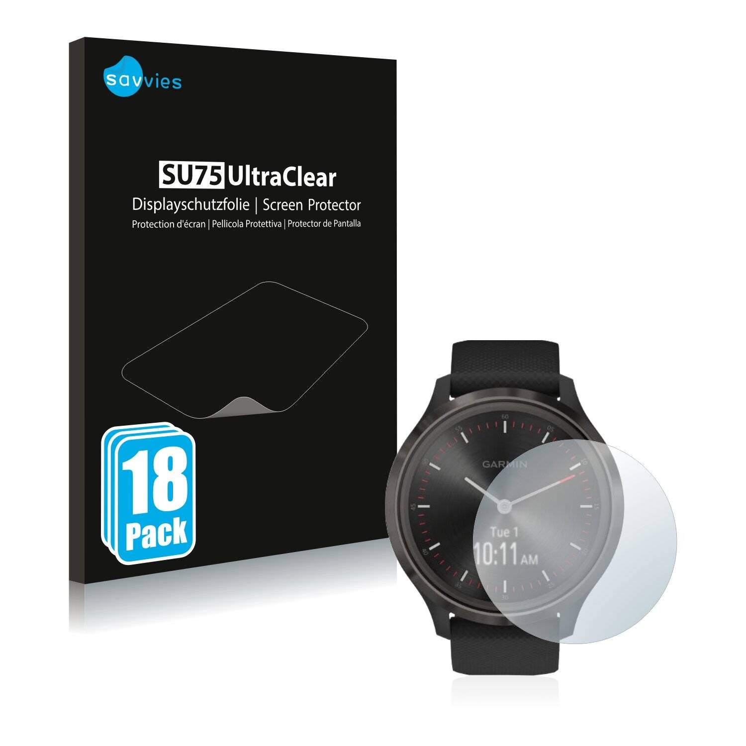 18x Savvies SU75 Displayschutzfolie für Garmin vivomove 3 (44