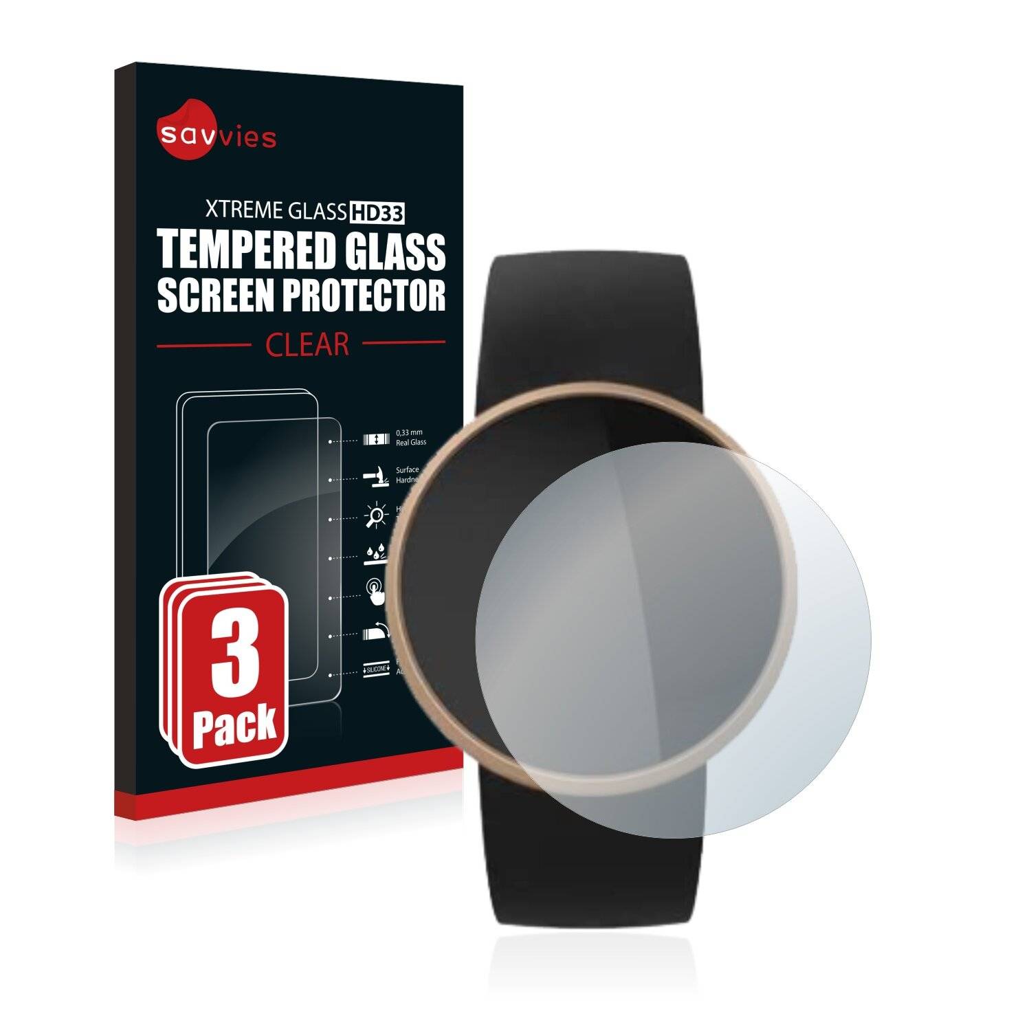 3x Savvies HD33 Clear Schutzglas für Montre