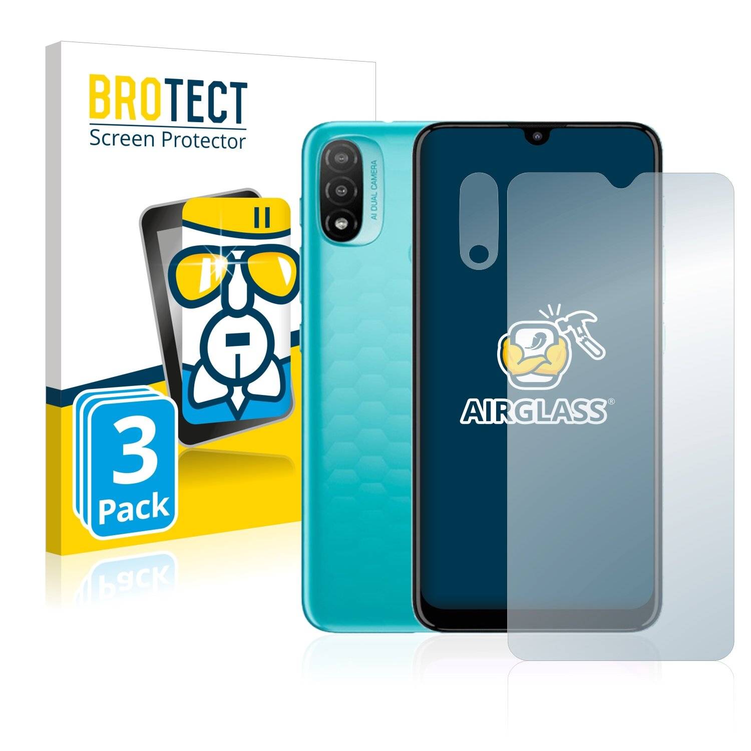 3x BROTECT AirGlass Schutzglas Folie für Motorola Moto E20 (Vorderseite +