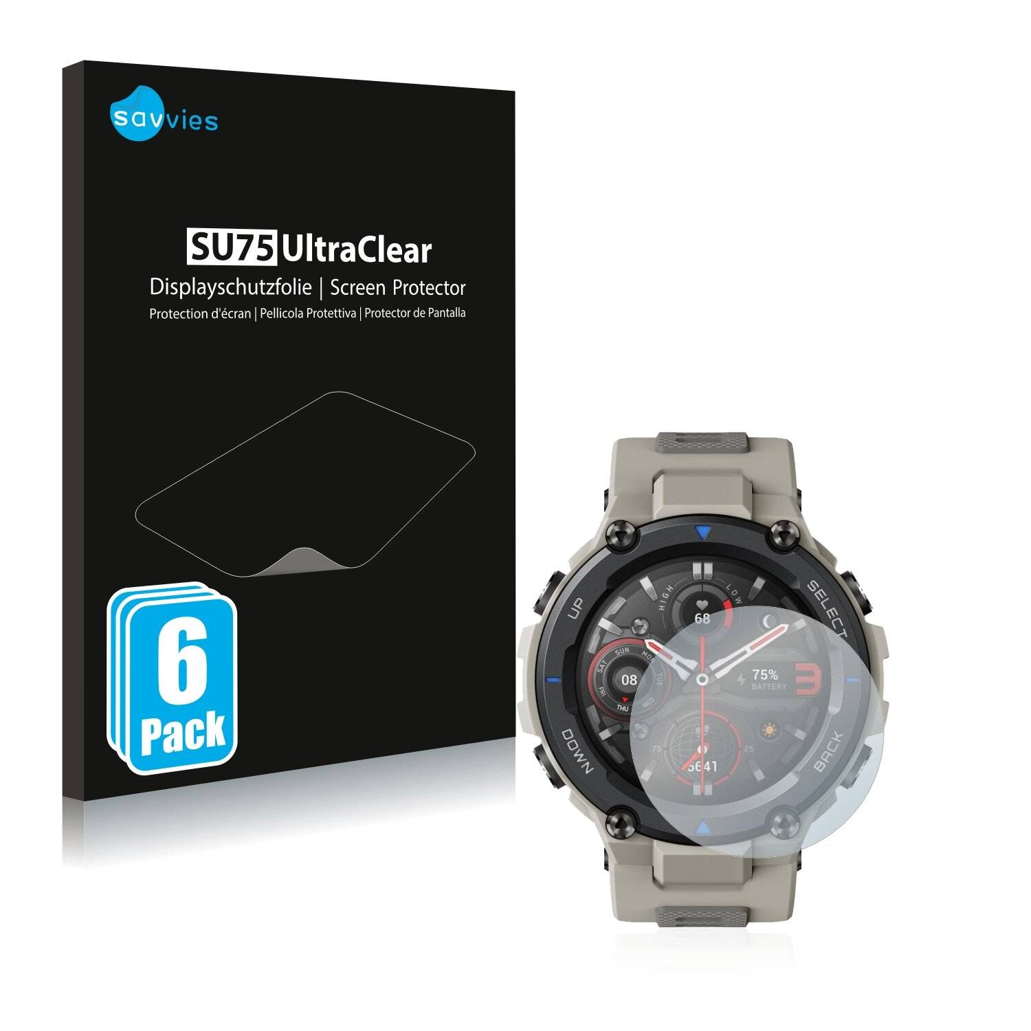 6x Savvies SU75 Displayschutzfolie für Huami Amazfit T-Rex