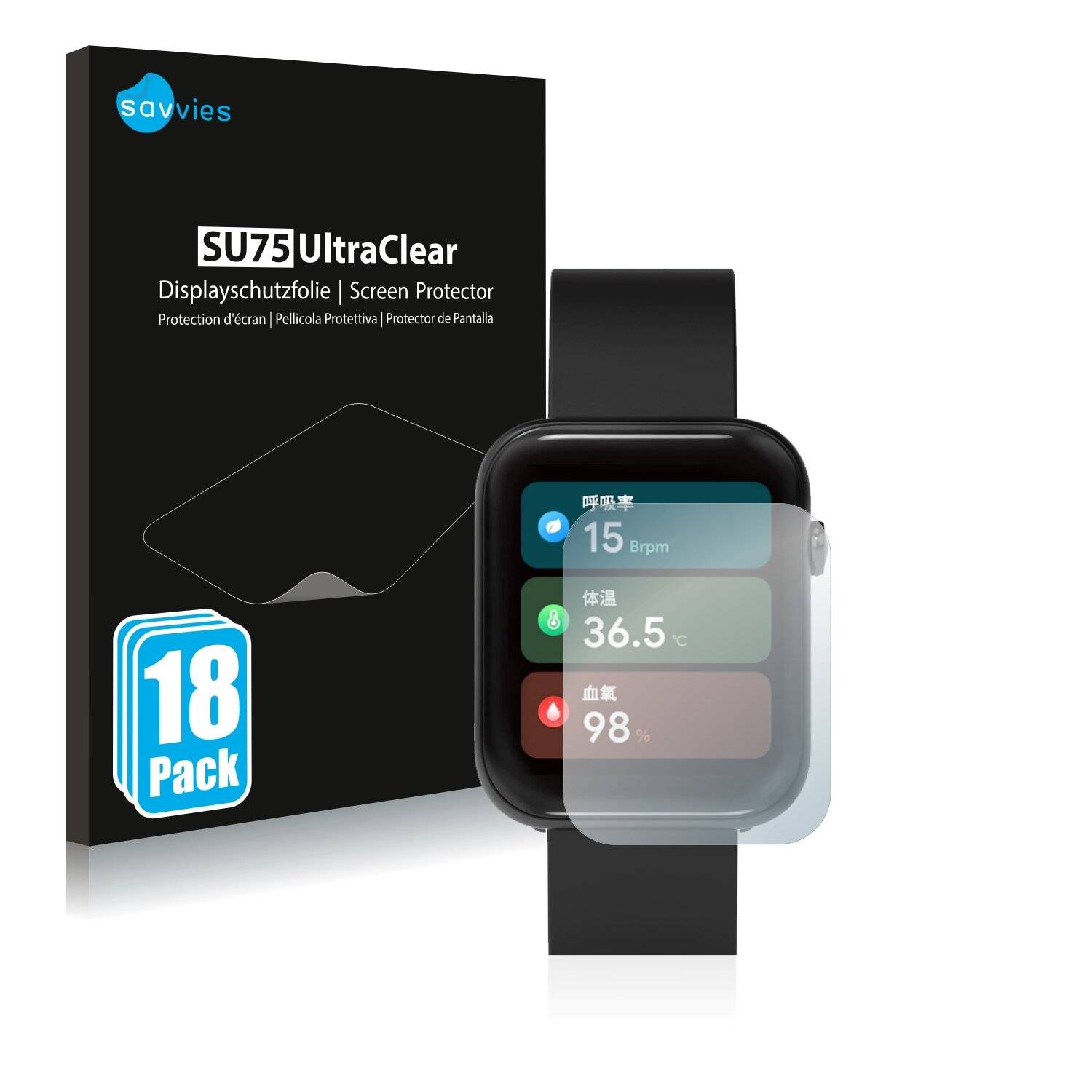 18x Savvies SU75 Displayschutzfolie für Mobvoi Ticwatch