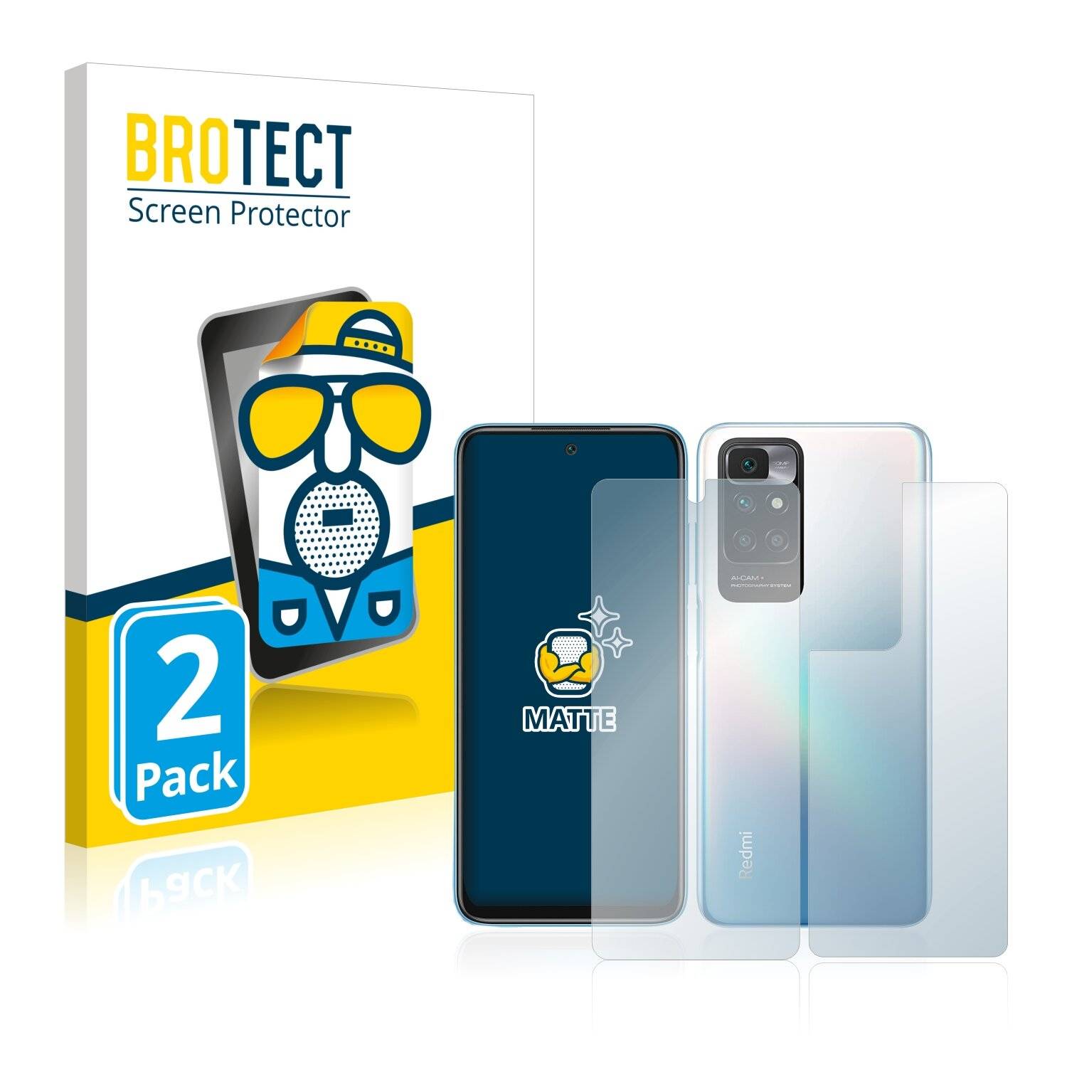 2x BROTECT Matte Displayschutzfolie für Xiaomi Redmi 10 Prime (Vorder + Rückseite) -