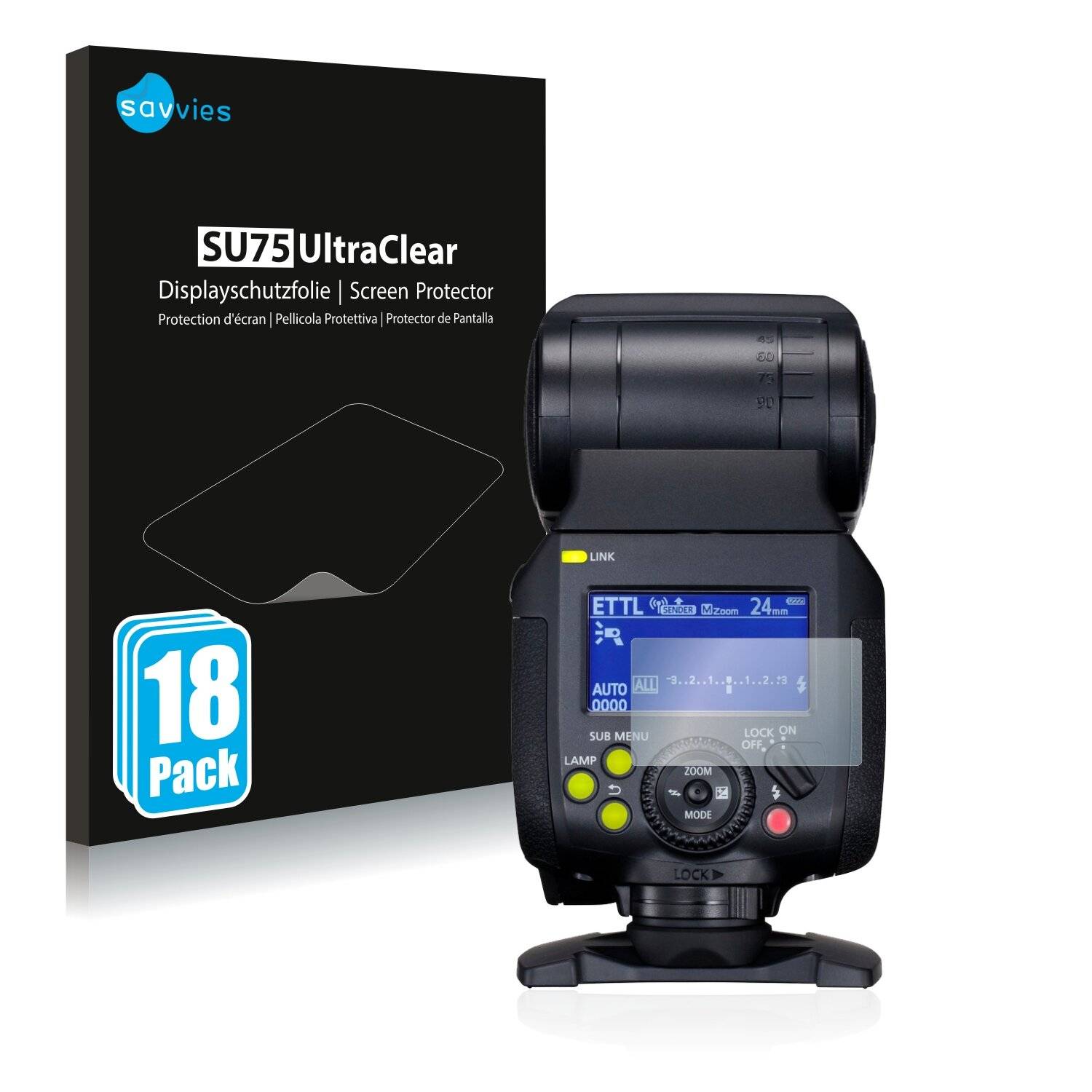18x Savvies SU75 Displayschutzfolie für Canon Speedlite