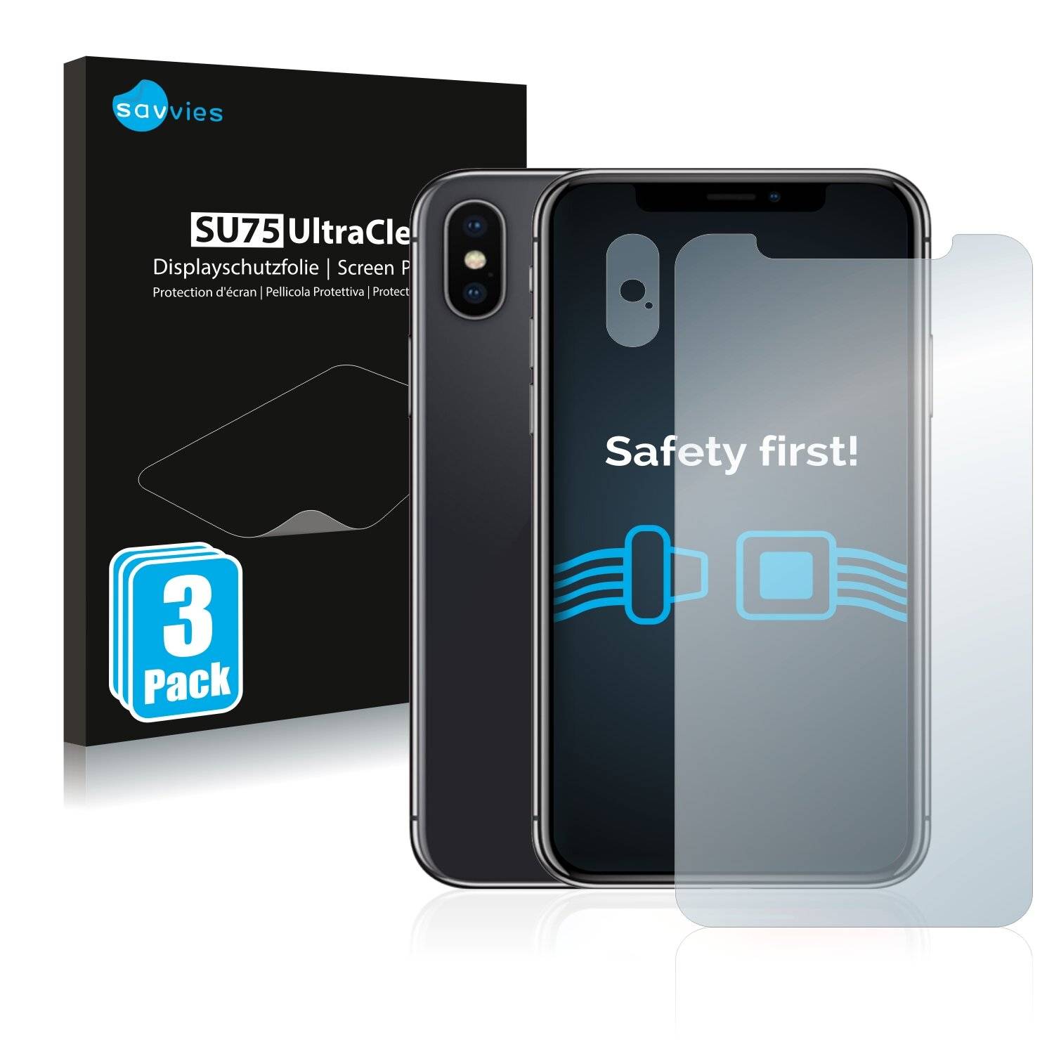 6x Savvies SU75 Displayschutzfolie für Apple iPhone X (Vorderseite +