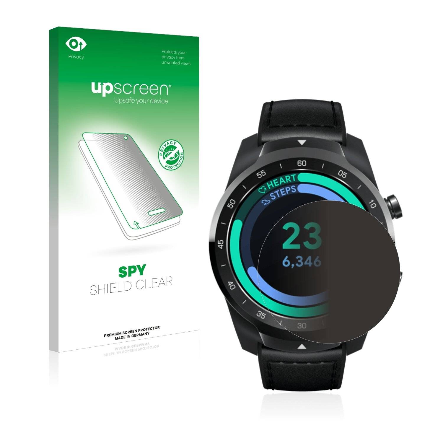 upscreen Spy Shield Clear Premium Blickschutzfolie für Mobvoi Ticwatch Pro