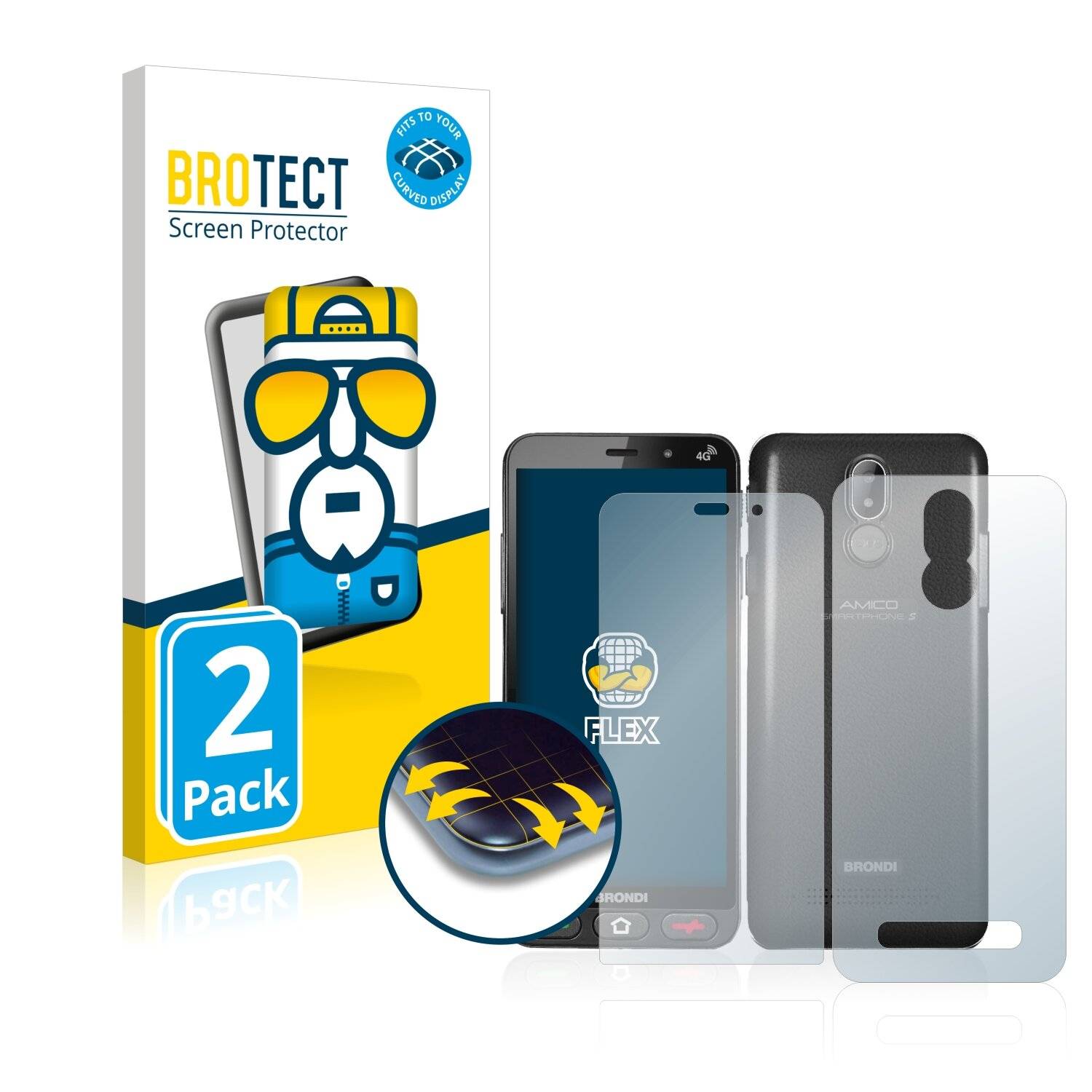 2x BROTECT Flex Full-Cover Displayschutzfolie für Brondi Amico S Nero (Vorder +