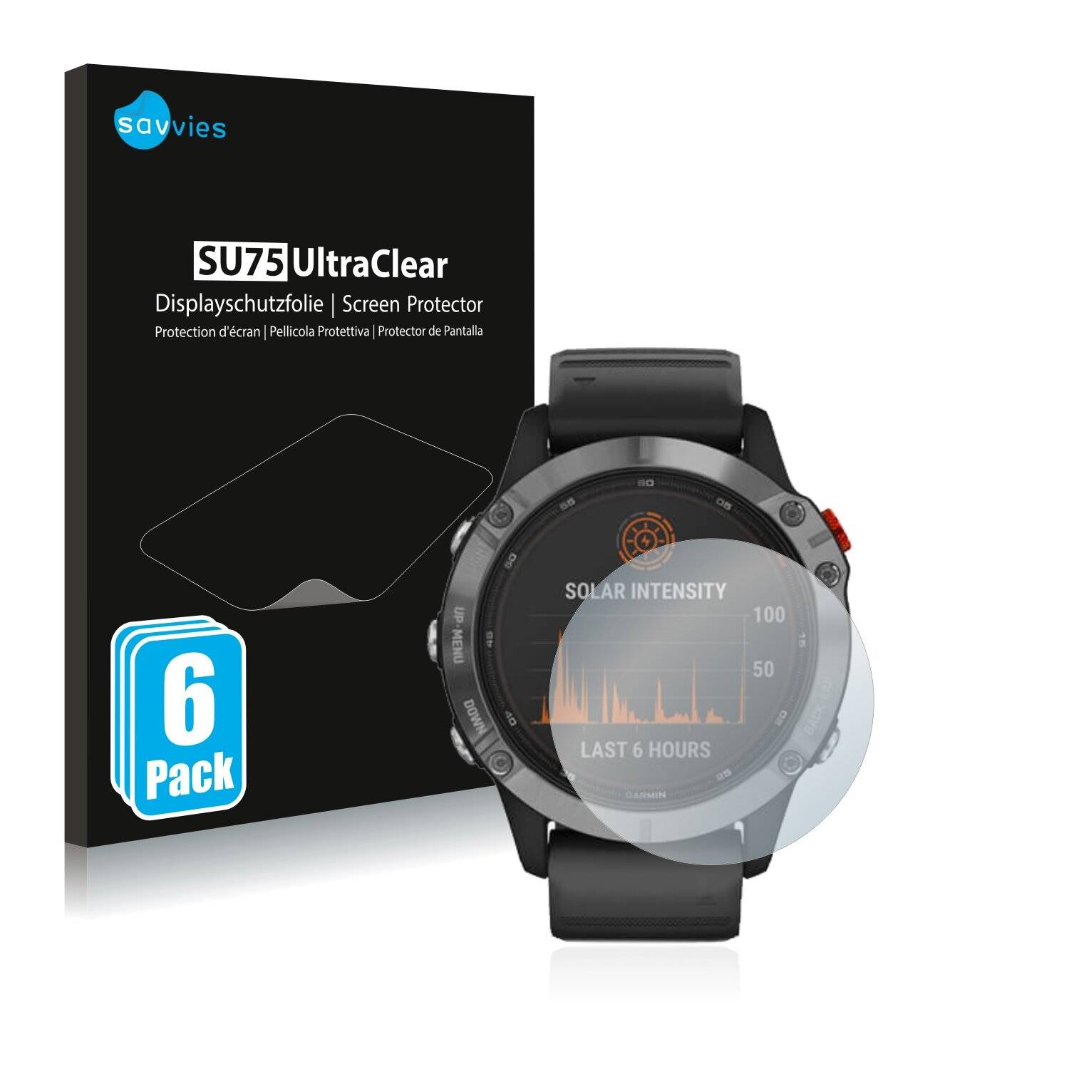 6x Savvies SU75 Displayschutzfolie für Garmin Fenix 6