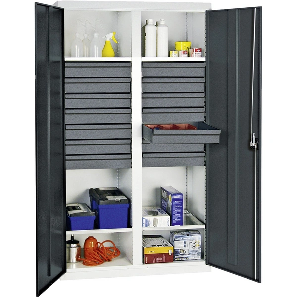 Stumpf Werkzeug- und Materialschrank Serie 3000 lichtgrau / anthrazitgrau + 14 Schublade 100 mm + Mitteltrennwand + 4 Auszugsböden - 3004471 Stumpf Werkzeug- und Materialschrank Serie 3000 lichtgrau / anthrazitgrau + 14 Schublade 100 mm + Mitteltrennwand + 4 Auszugsböden - 3004471