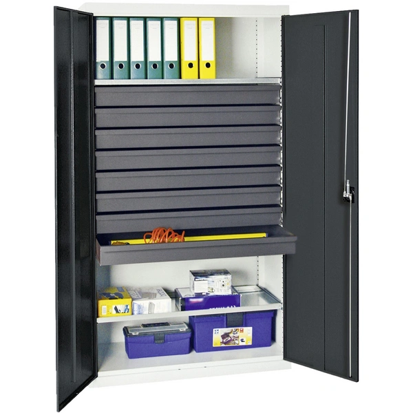 Stumpf Werkzeug- und Materialschrank Serie 3000 lichtgrau / anthrazitgrau + 8 Schublade 100 mm + 2 Auszugsböden durchgehend - 3008171 Stumpf Werkzeug- und Materialschrank Serie 3000 lichtgrau / anthrazitgrau + 8 Schublade 100 mm + 2 Auszugsböden durchgehend - 3008171