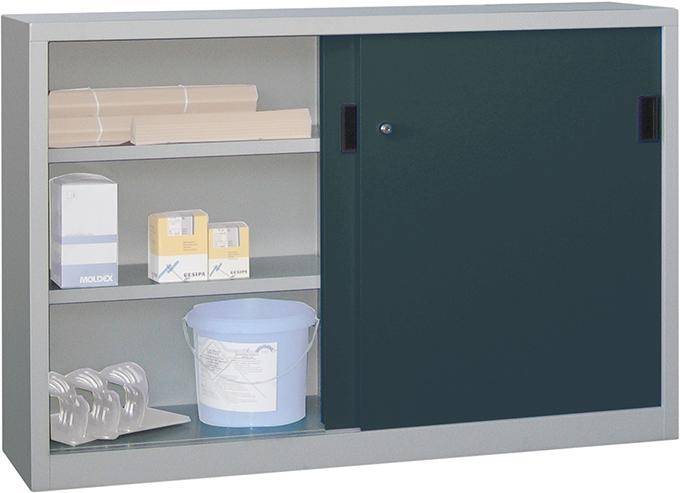 Schiebetürenschrank B1500xT400xH1200 mm 4 Böden verz. Mittelwand RAL 7035/7016 - Artikel: 7830354196