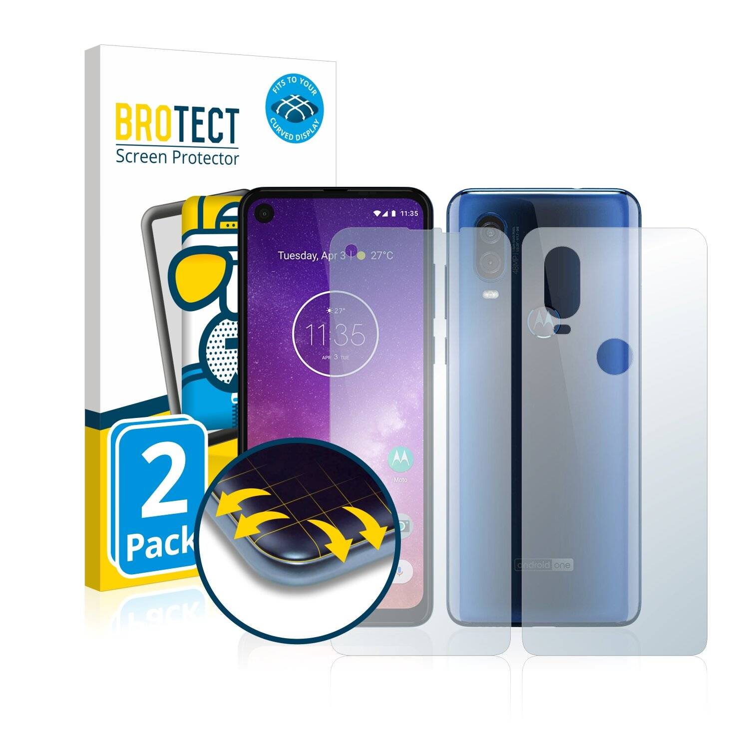 2x BROTECT Flex Matte Full-Cover Displayschutzfolie für Motorola One Vision (Vorder +