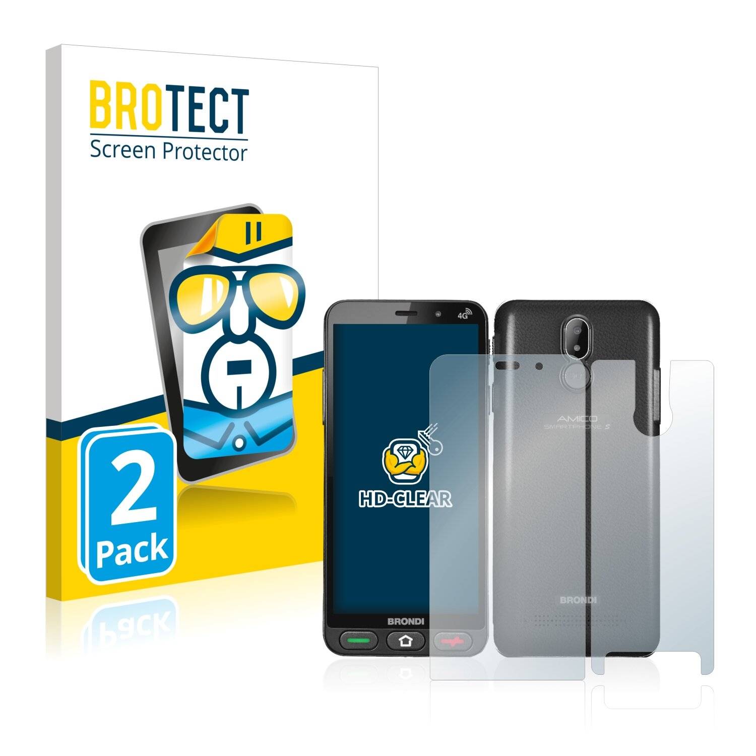 2x BROTECT HD-Clear Displayschutzfolie für Brondi Amico S Nero (Vorder +