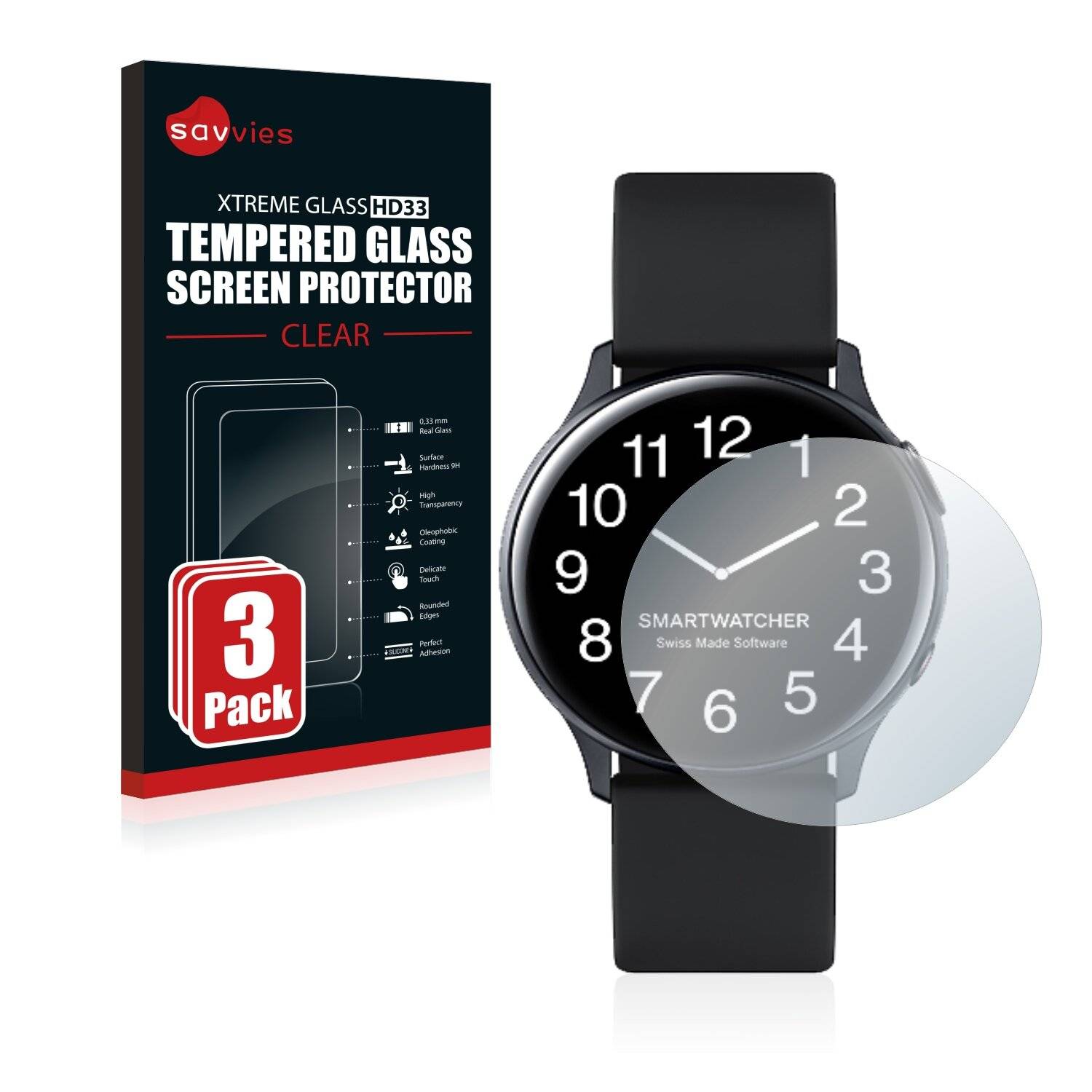 3x Savvies HD33 Clear Schutzglas für SmartWatcher