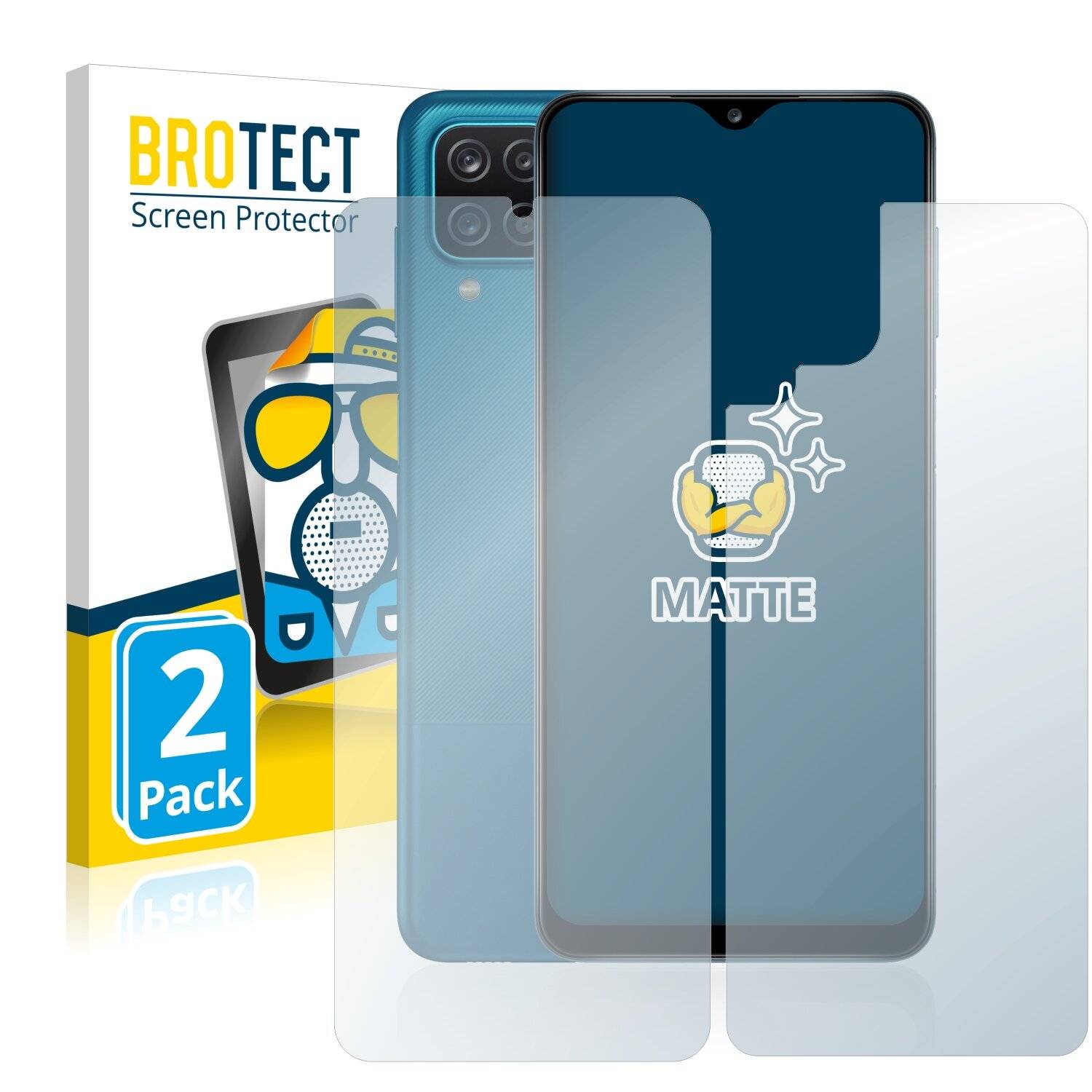 2x BROTECT Matte Displayschutzfolie für Samsung Galaxy A12 (Vorder + Rückseite) -