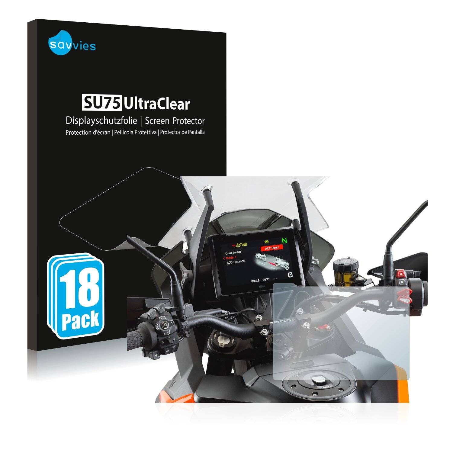 18x Savvies SU75 Displayschutzfolie für KTM 1290 Super Adventure S 2021 TFT 7