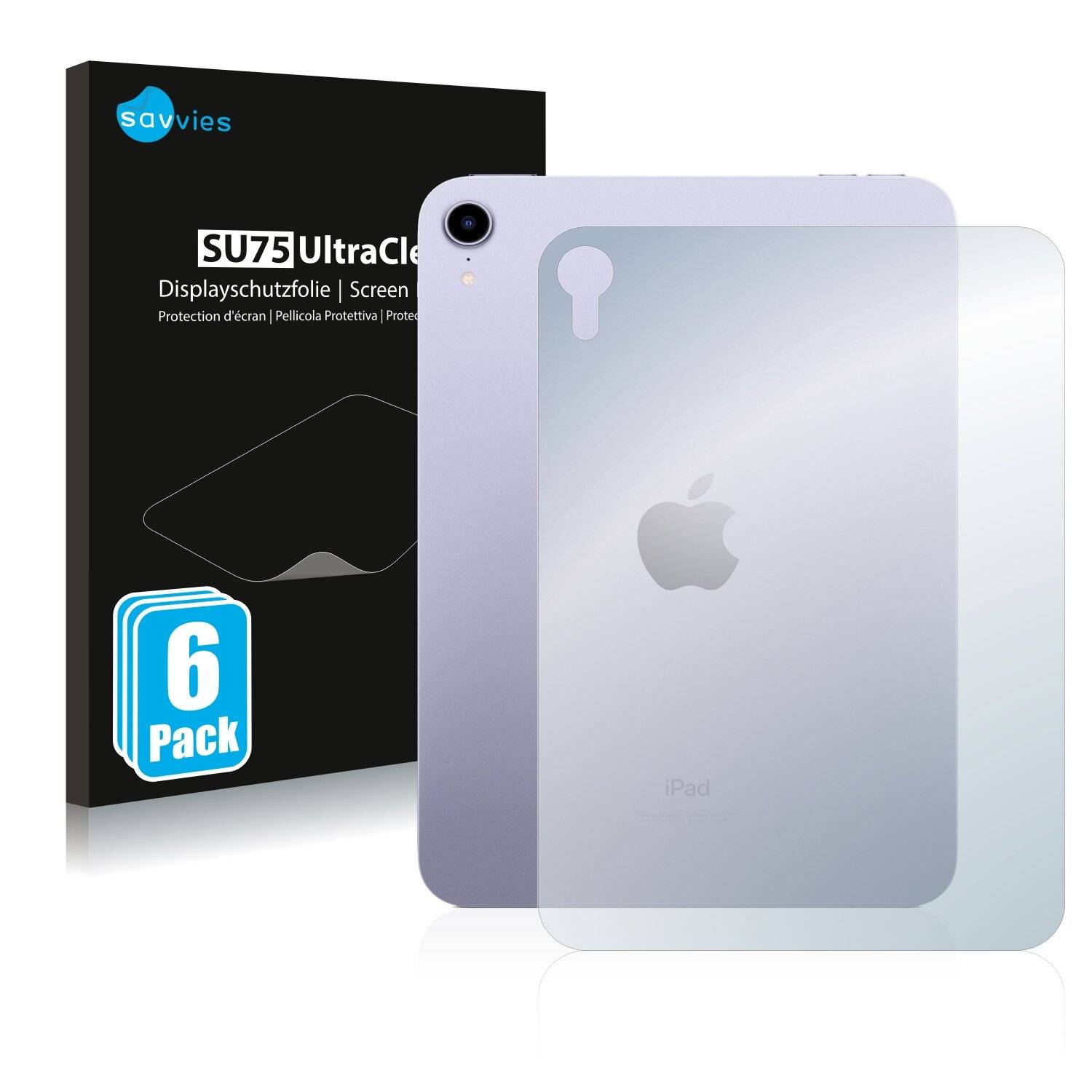 6x Savvies SU75 Displayschutzfolie für Apple iPad Mini 6 WiFi Cellular 2021 (Rückseite, 6