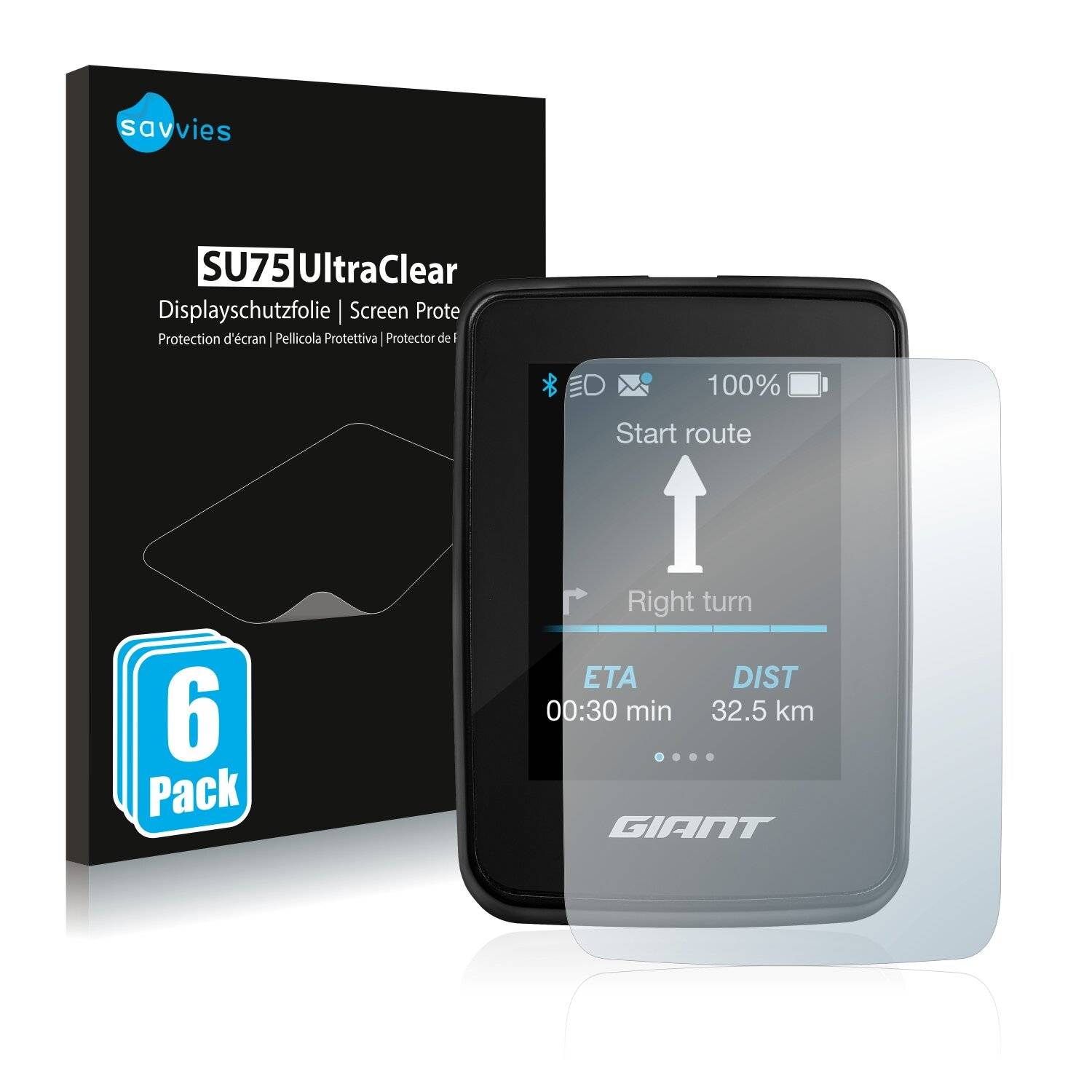 6x Savvies SU75 Displayschutzfolie für Giant Ride Dash Evo